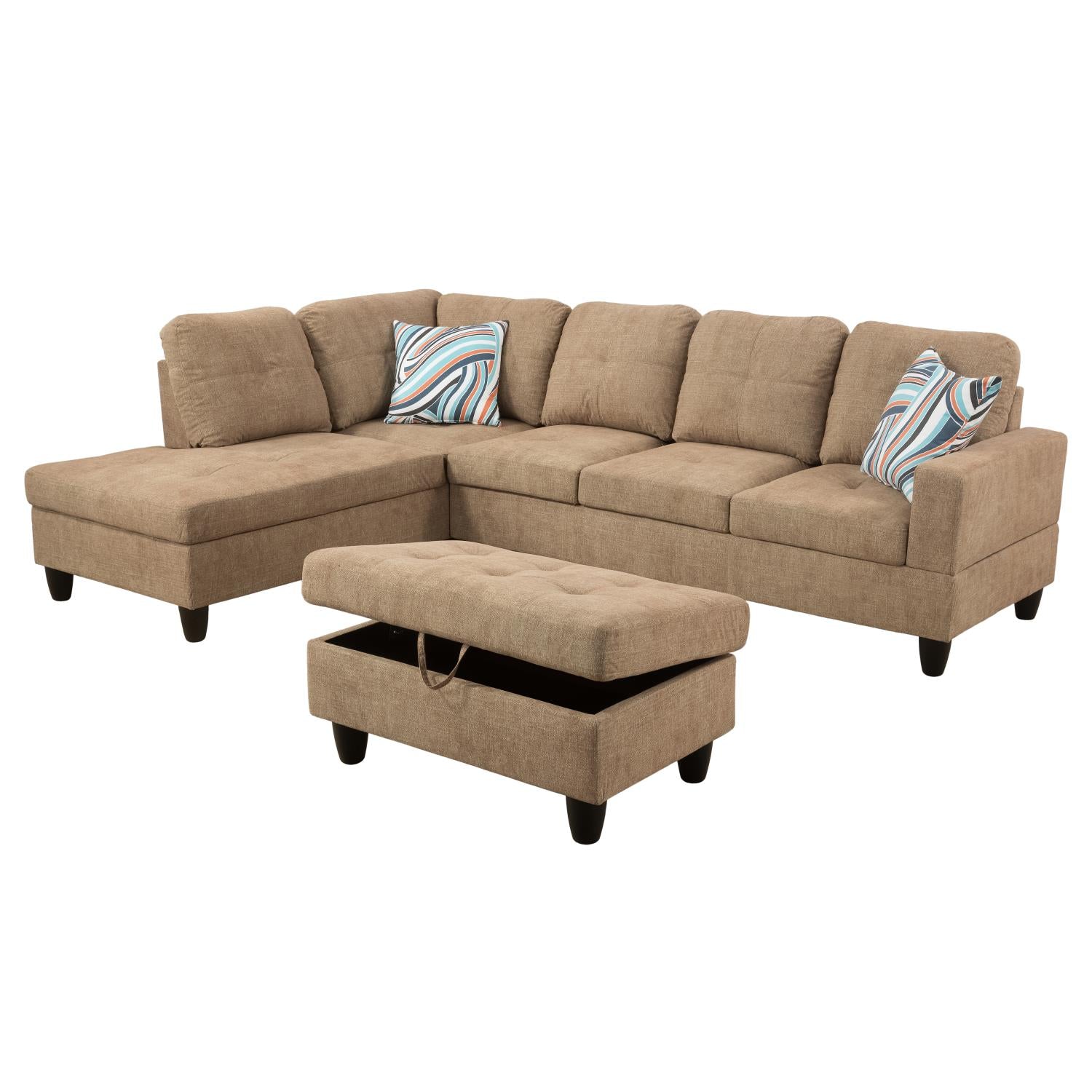 Ainehome Latte L-Shape Flannelette Sofa Set