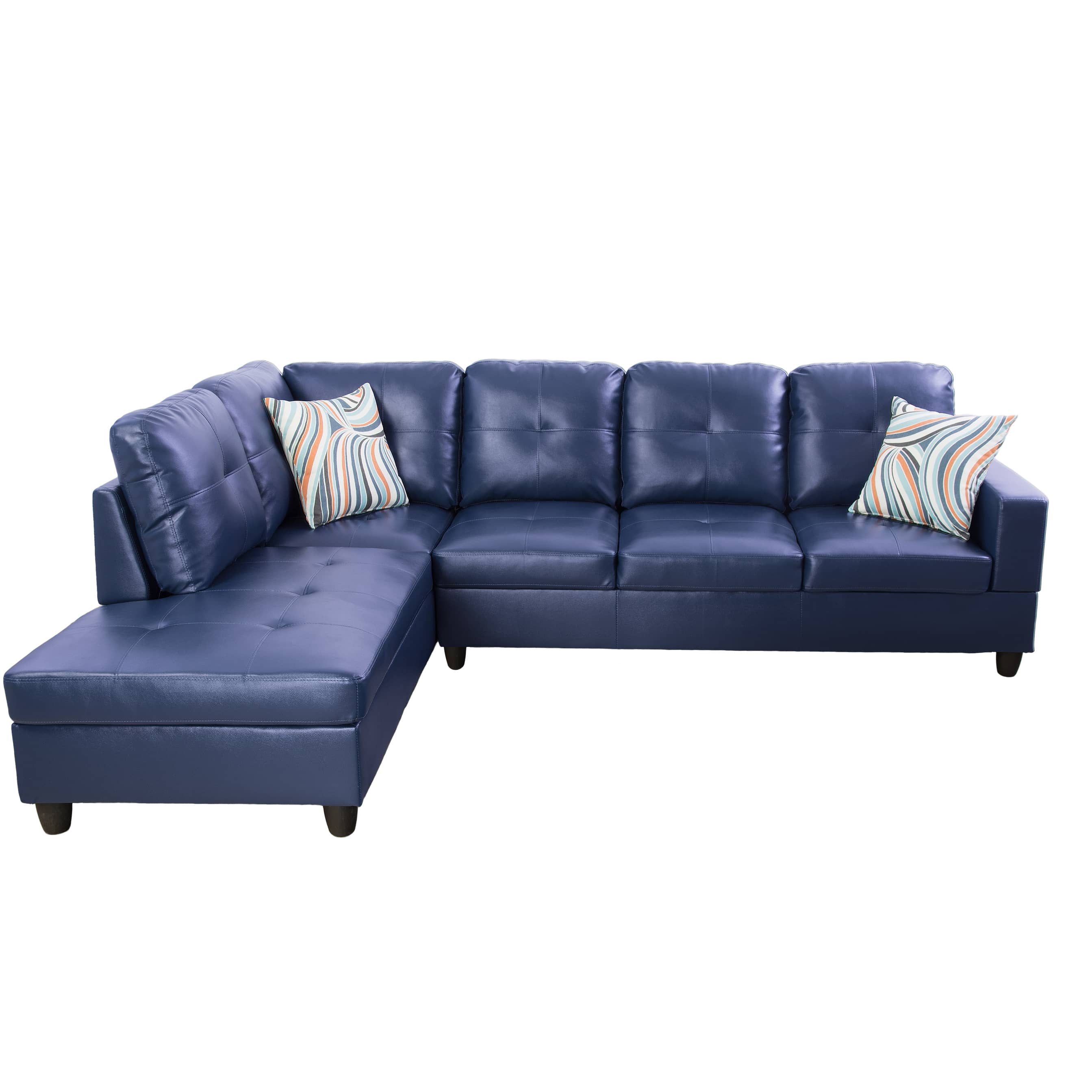 Ainehome Blue Synthetic Leather L-Shaped Living Room Sectional Sofa Set