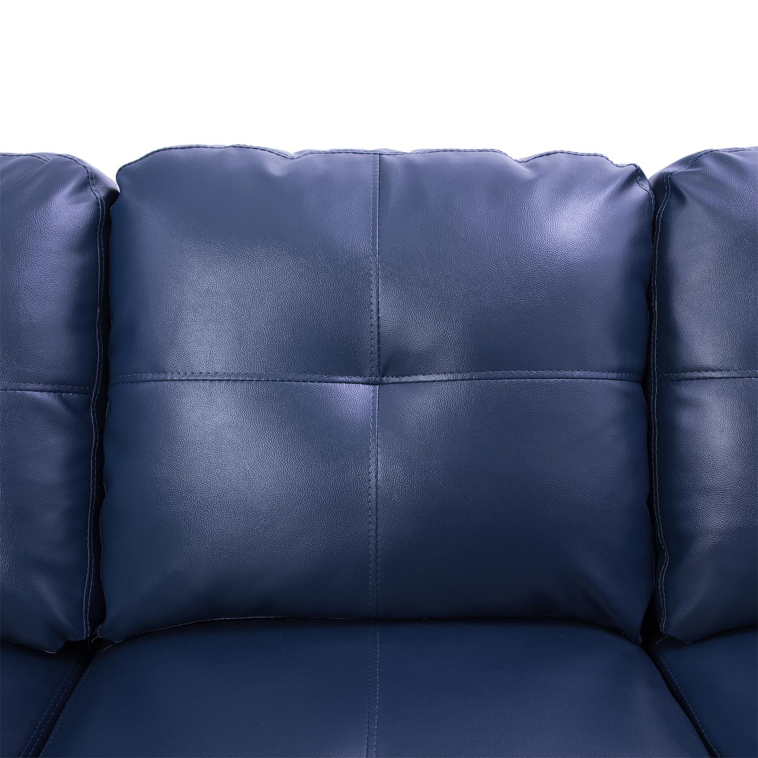 Ainehome Blue Synthetic Leather L-Shaped Living Room Sectional Sofa Set