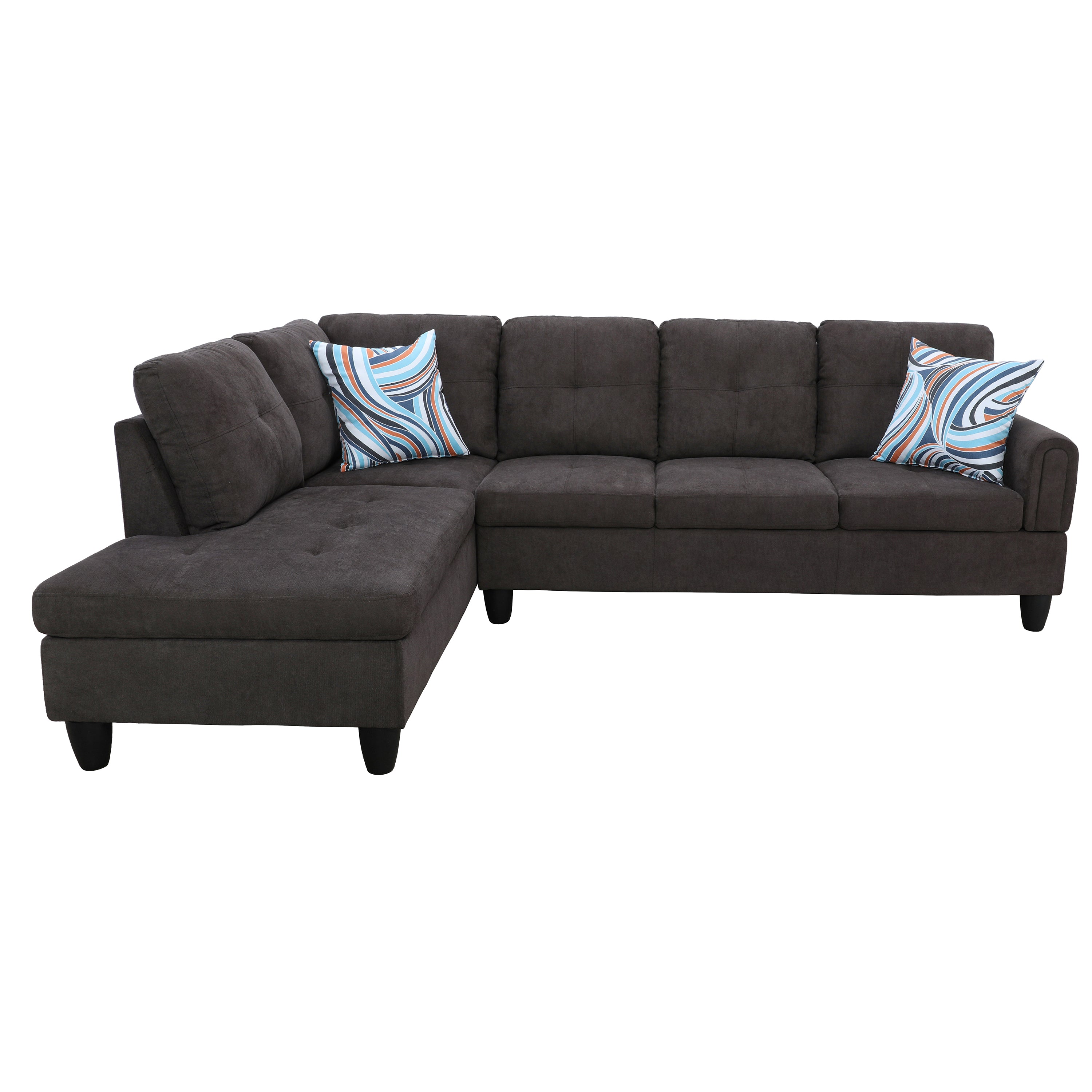 Conjunto de sofá seccional en forma de L de franela marrón oscuro de Ainehome para sala de estar