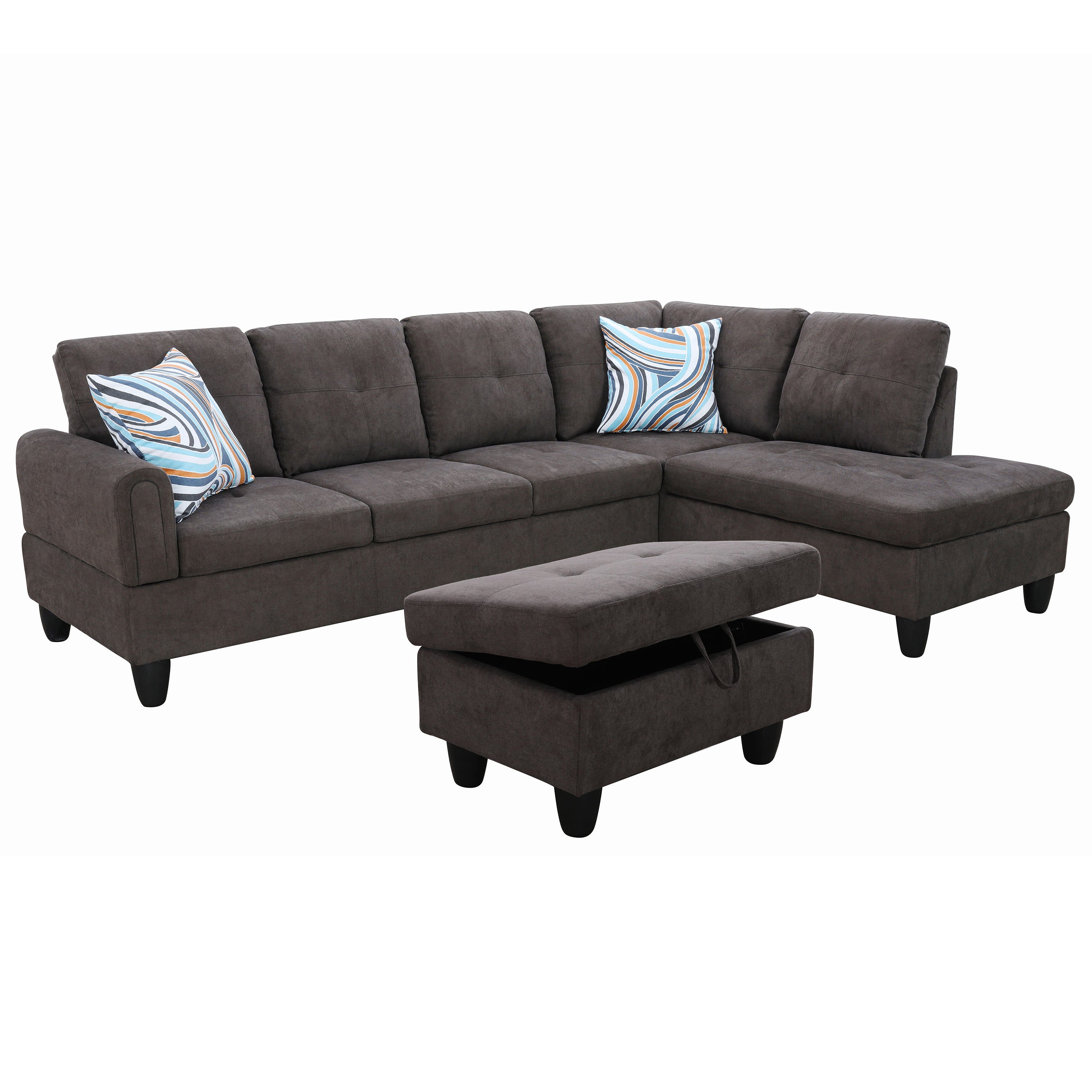 Conjunto de sofá seccional en forma de L de franela marrón oscuro de Ainehome para sala de estar