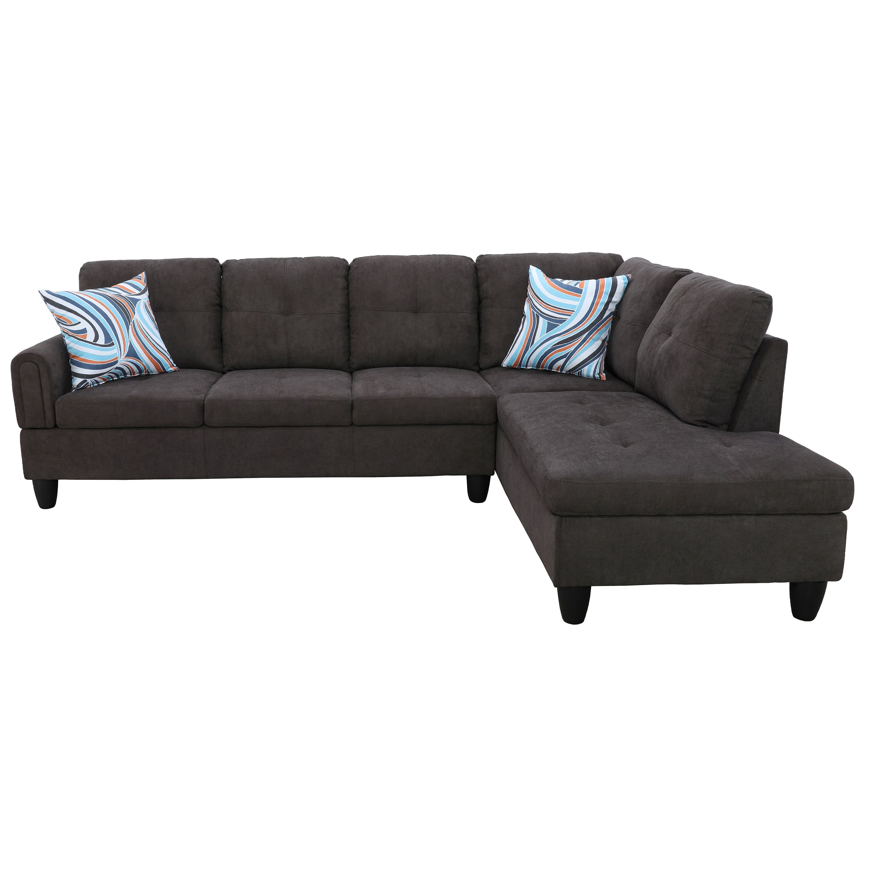 Conjunto de sofá seccional en forma de L de franela marrón oscuro de Ainehome para sala de estar