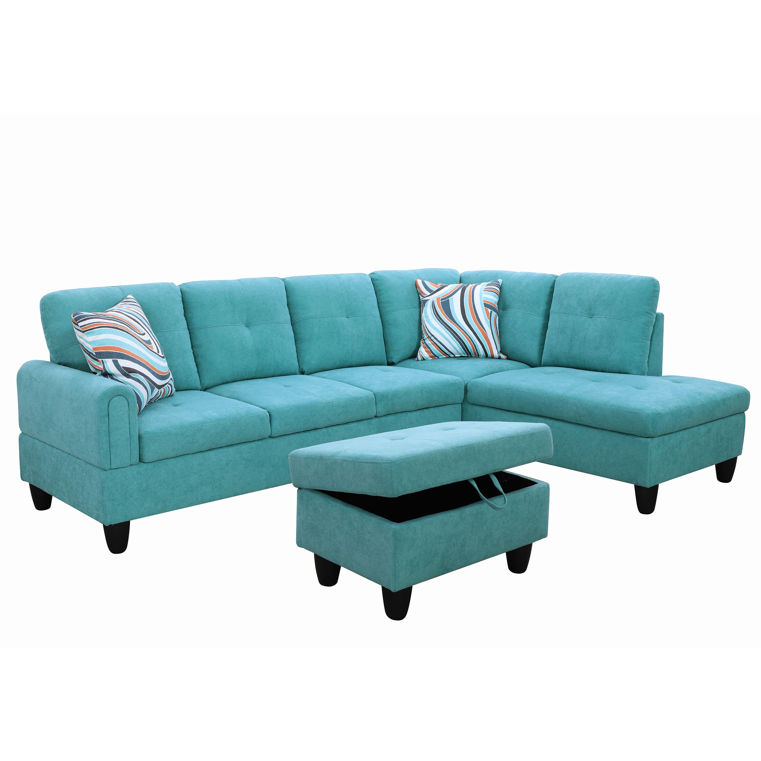 Conjunto de sofá seccional en forma de L de franela verde de Ainehome para sala de estar