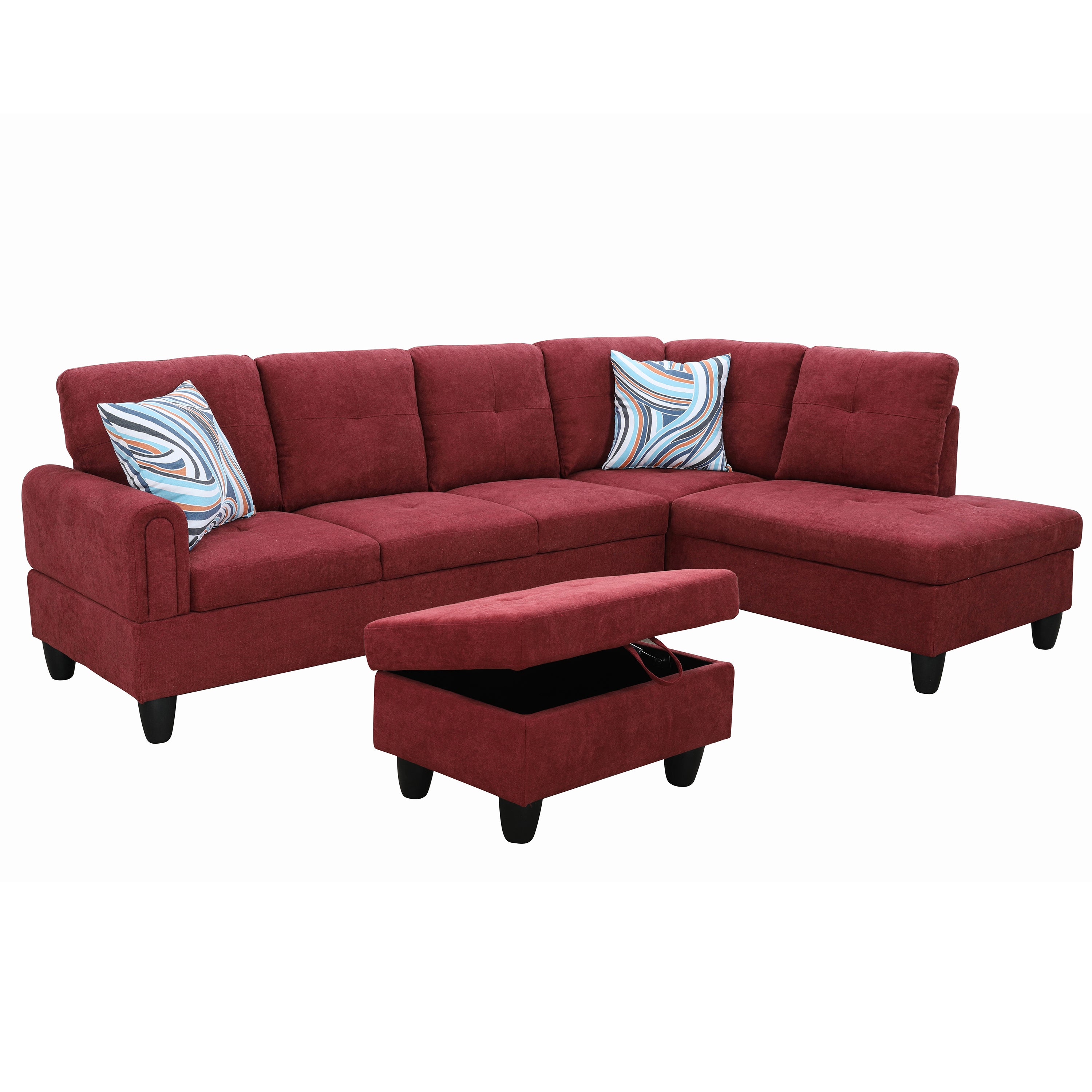 Conjunto de sofá seccional en forma de L de franela roja de Ainehome para sala de estar