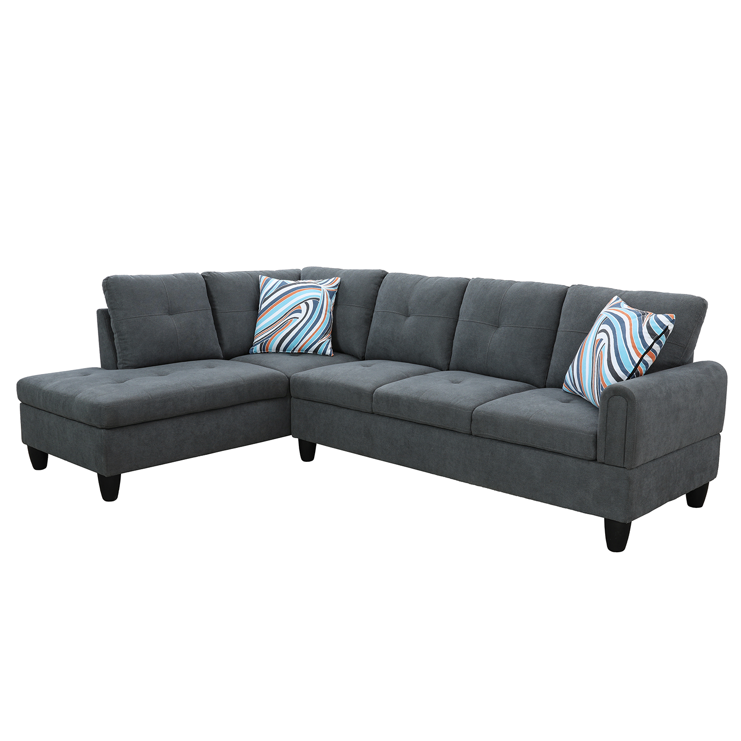 Ainehome Dark Grey Flannel L-Shaped Living Room Sectional Sofa Set