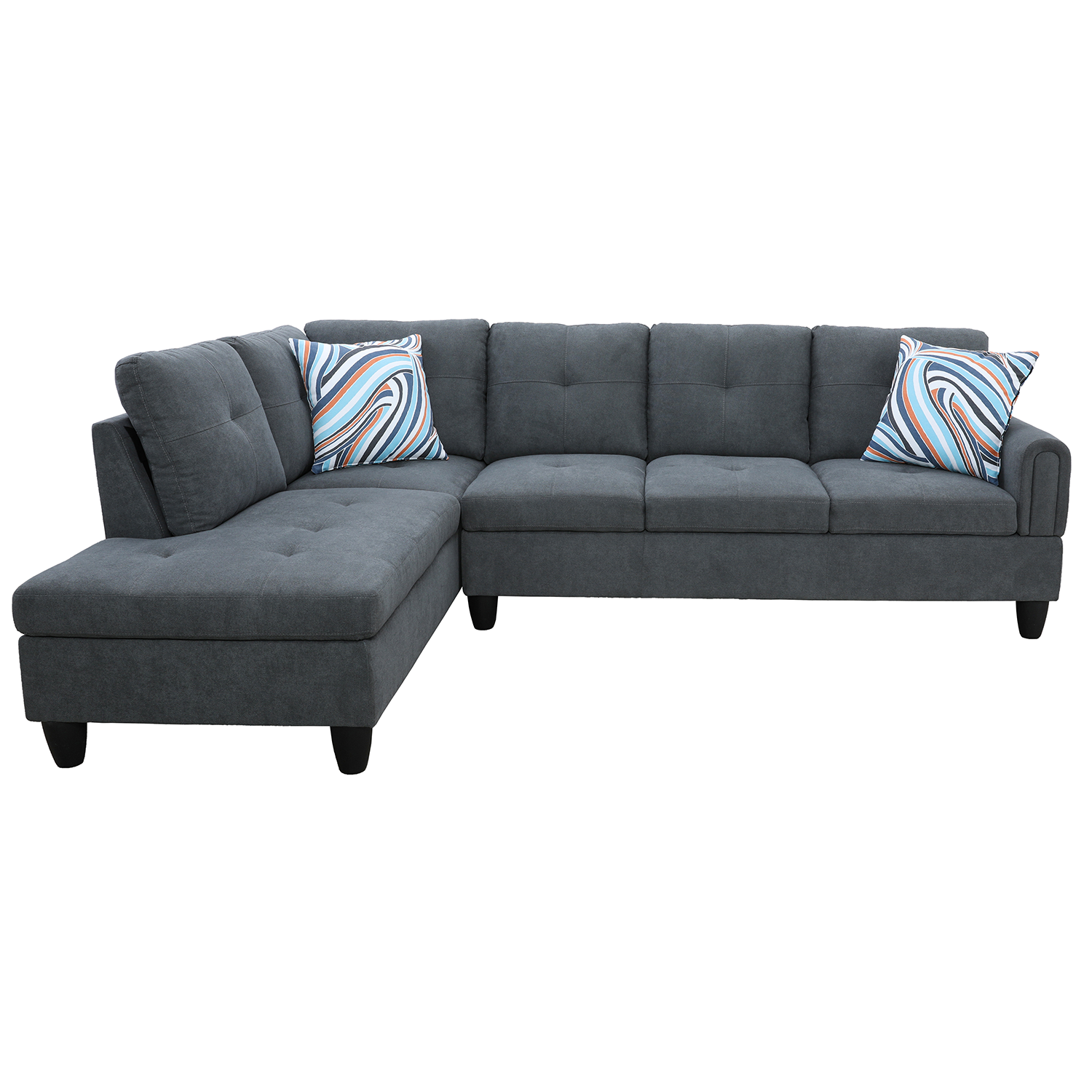Ainehome Dark Grey Flannel L-Shaped Living Room Sectional Sofa Set