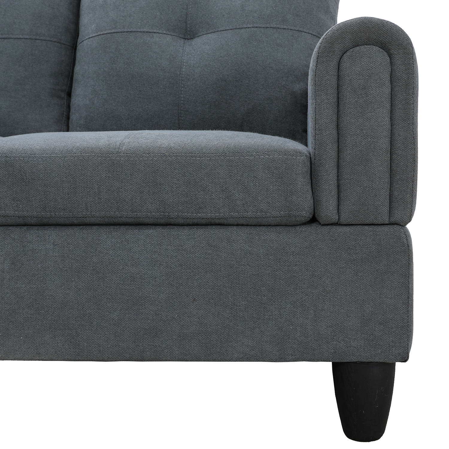 Ainehome Dark Grey Flannel L-Shaped Living Room Sectional Sofa Set