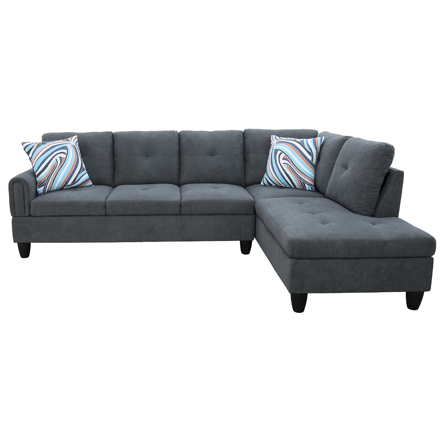 Ainehome Dark Grey Flannel L-Shaped Living Room Sectional Sofa Set
