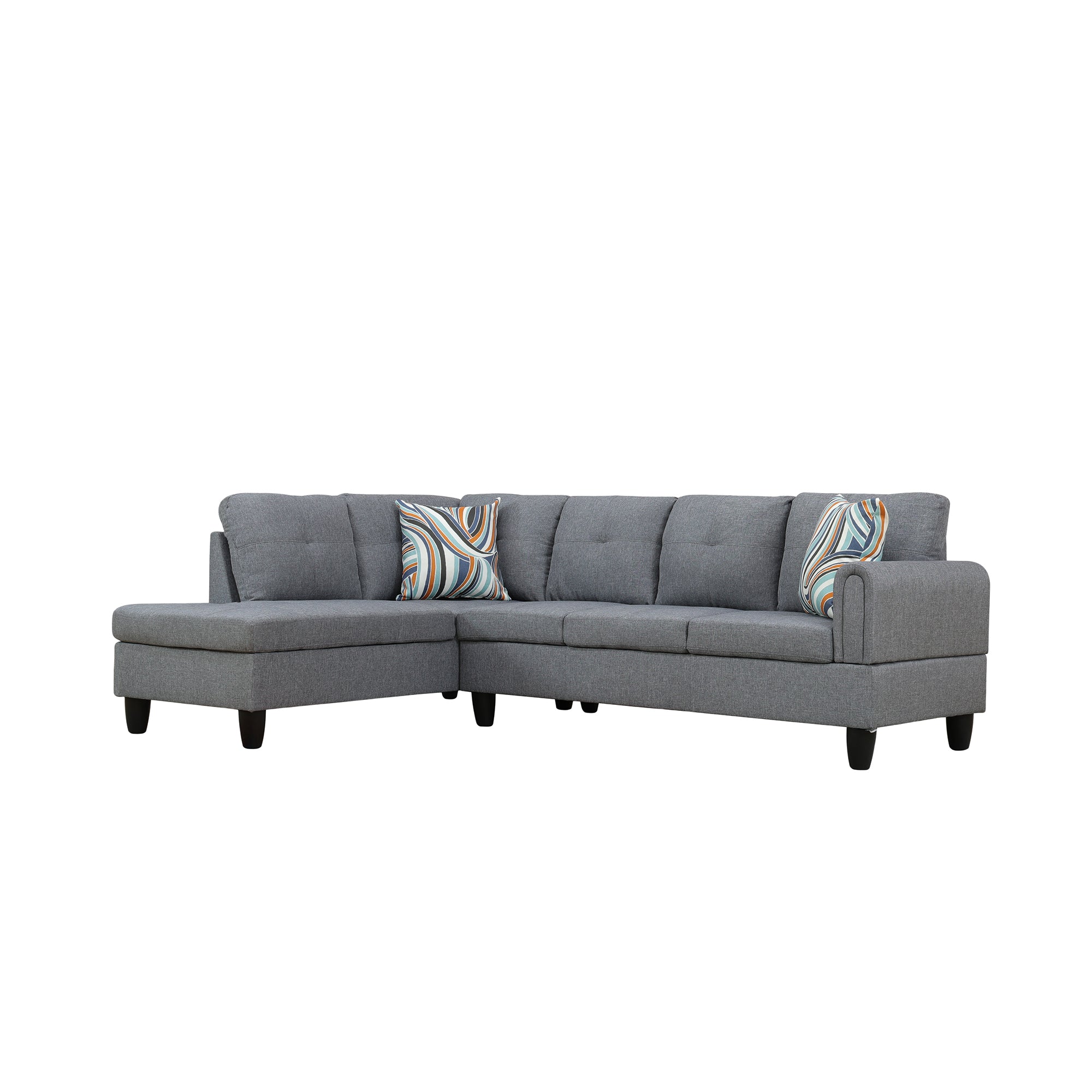 Ainehome Grey Linen L-Shaped Living Room Sectional Sofa Set
