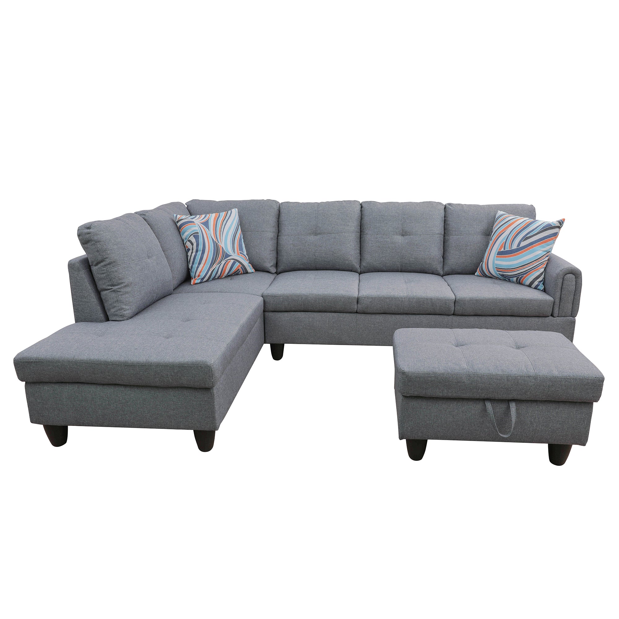 Ainehome Grey Linen L-Shaped Living Room Sectional Sofa Set