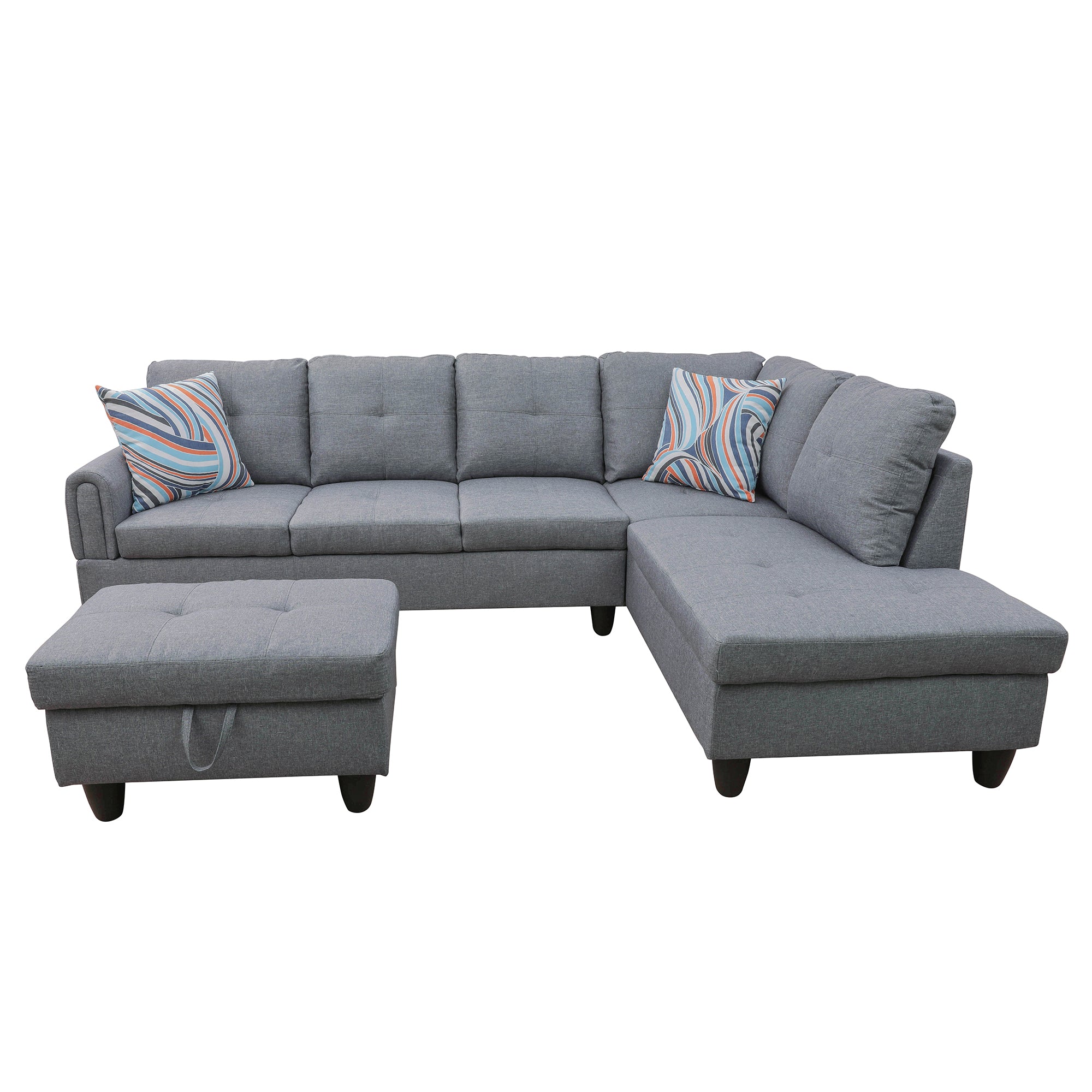 Ainehome Grey Linen L-Shaped Living Room Sectional Sofa Set