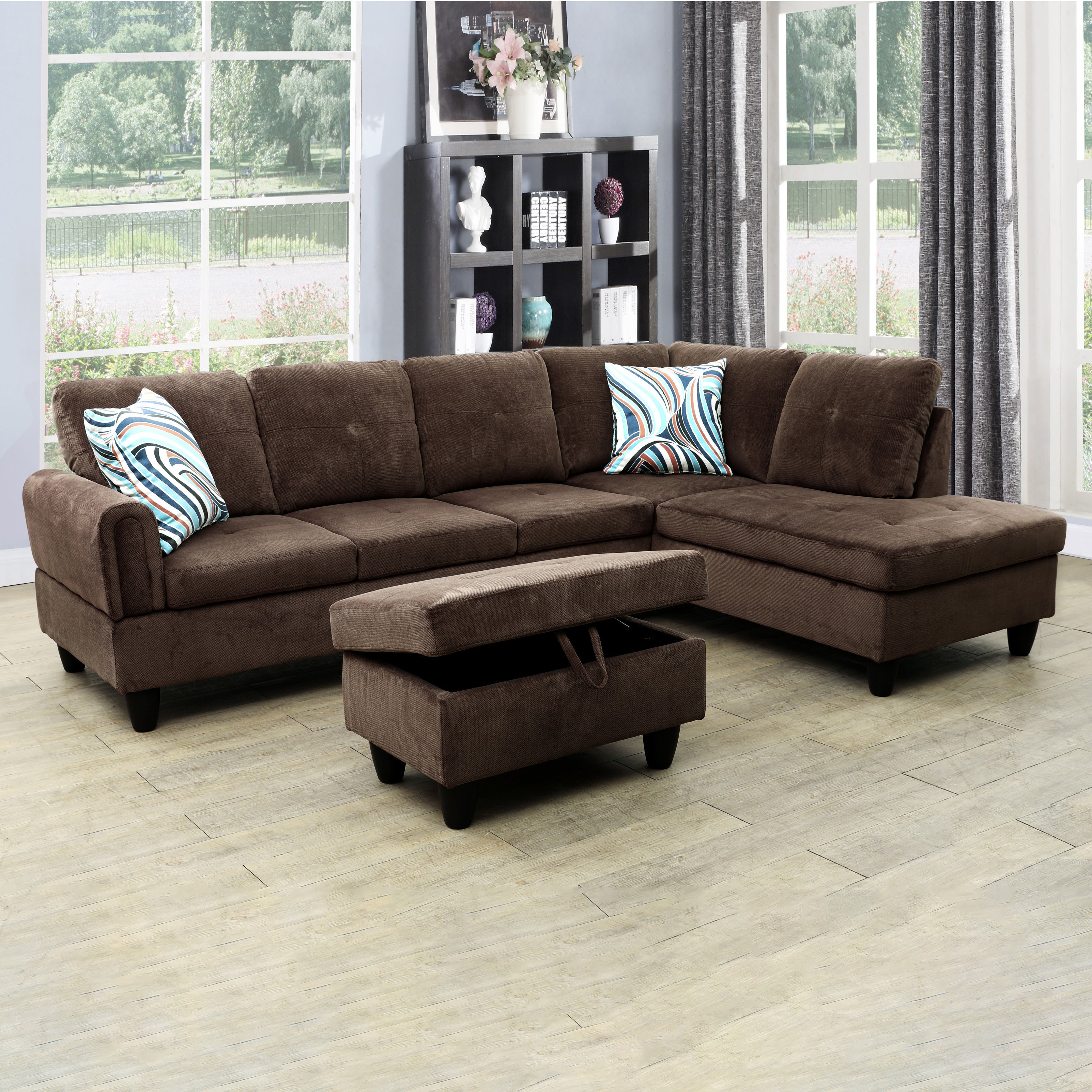 Conjunto de sofá seccional en forma de L de pana marrón de Ainehome para sala de estar