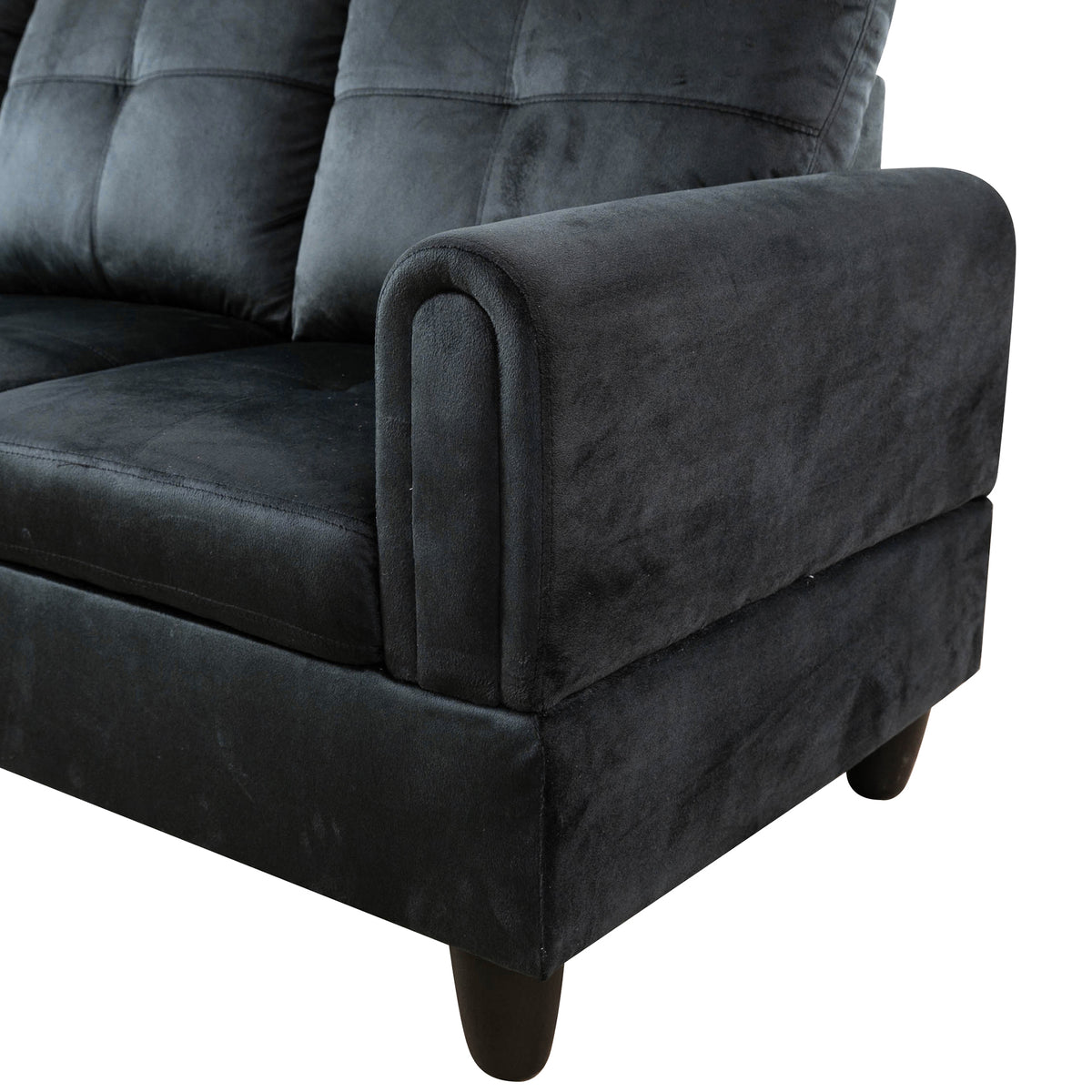 Conjunto de sofá seccional en forma de L de franela negra de Ainehome para sala de estar