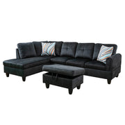Ainehome black flannel L-shaped sectional sofa with storage ottoman