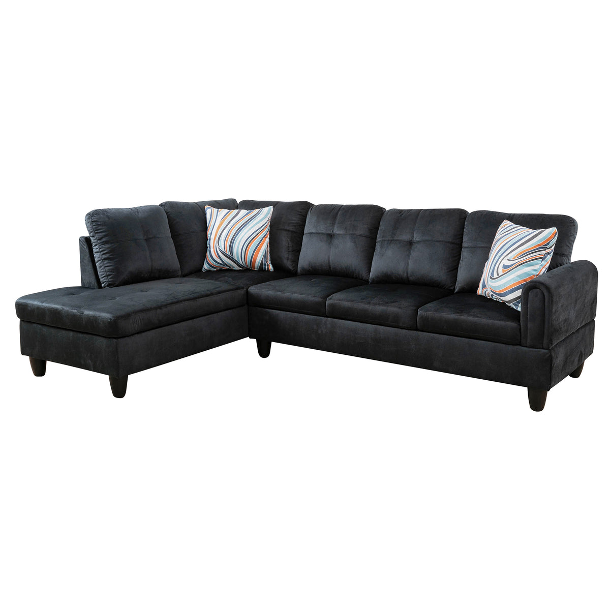 Conjunto de sofá seccional en forma de L de franela negra de Ainehome para sala de estar
