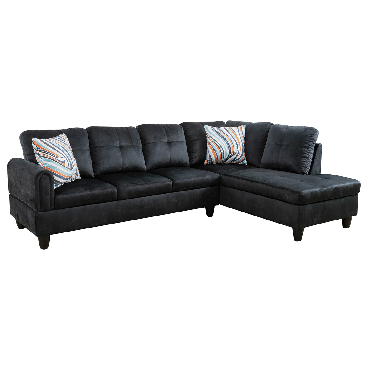 Conjunto de sofá seccional en forma de L de franela negra de Ainehome para sala de estar