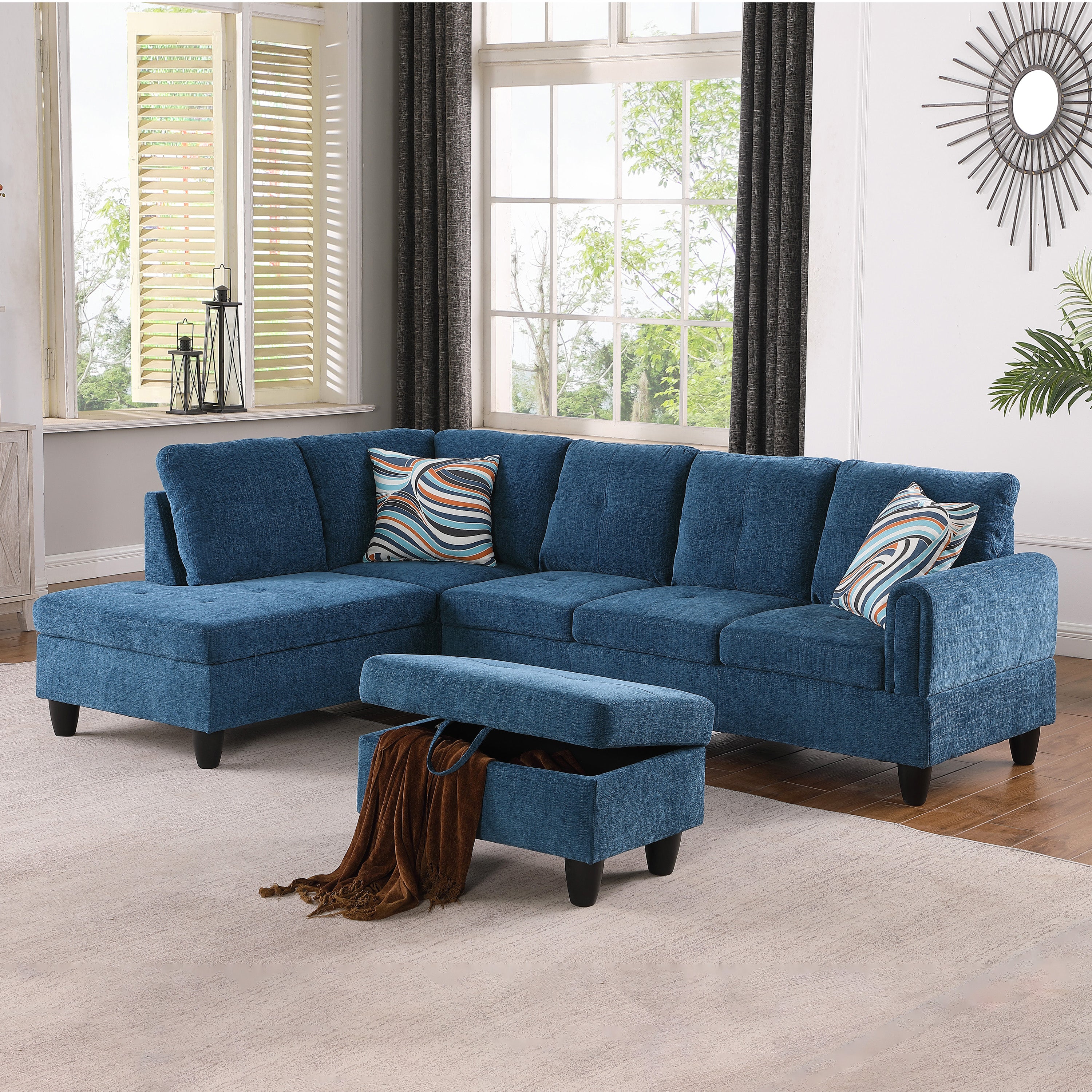 Ainehome Blue Flannel Living Room Sofa Set - Stylish & Comfortable Modern Couch