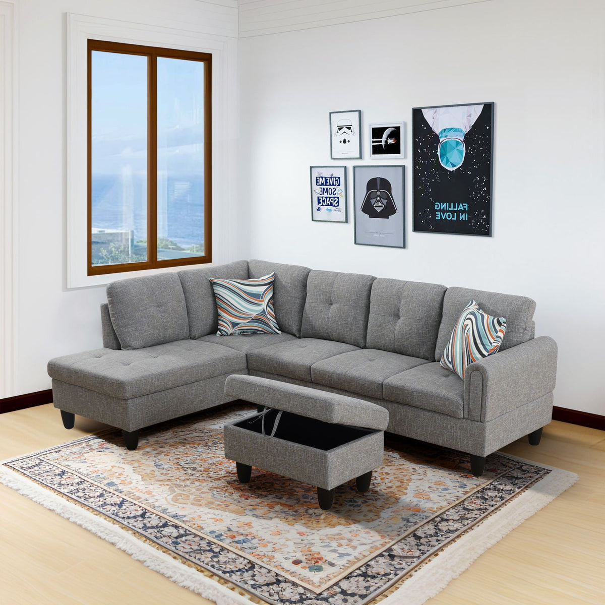 Gray Linen 97-Inch Modular L-Shaped Sectional Sofa