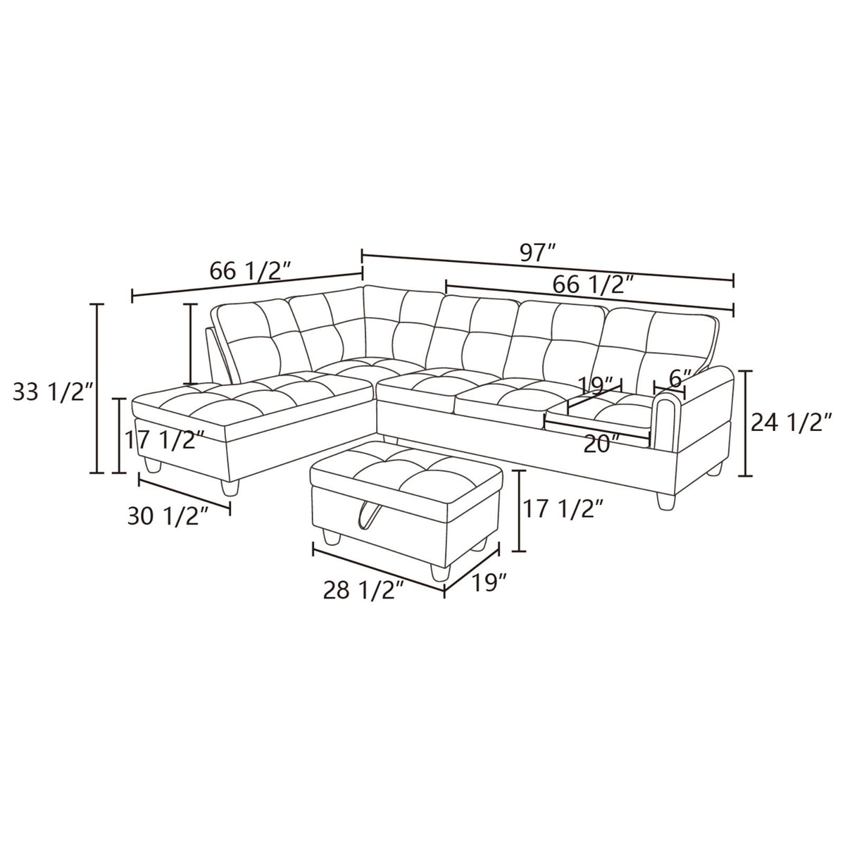 Gray Linen 97-Inch Modular L-Shaped Sectional Sofa - product image 4