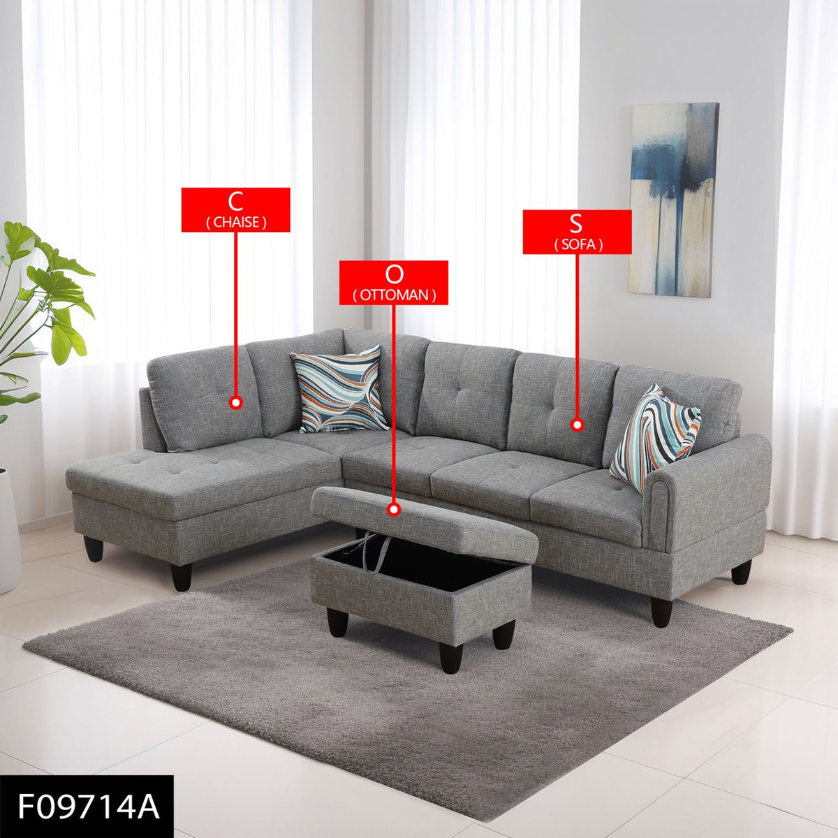 Gray Linen 97-Inch Modular L-Shaped Sectional Sofa - product image 5