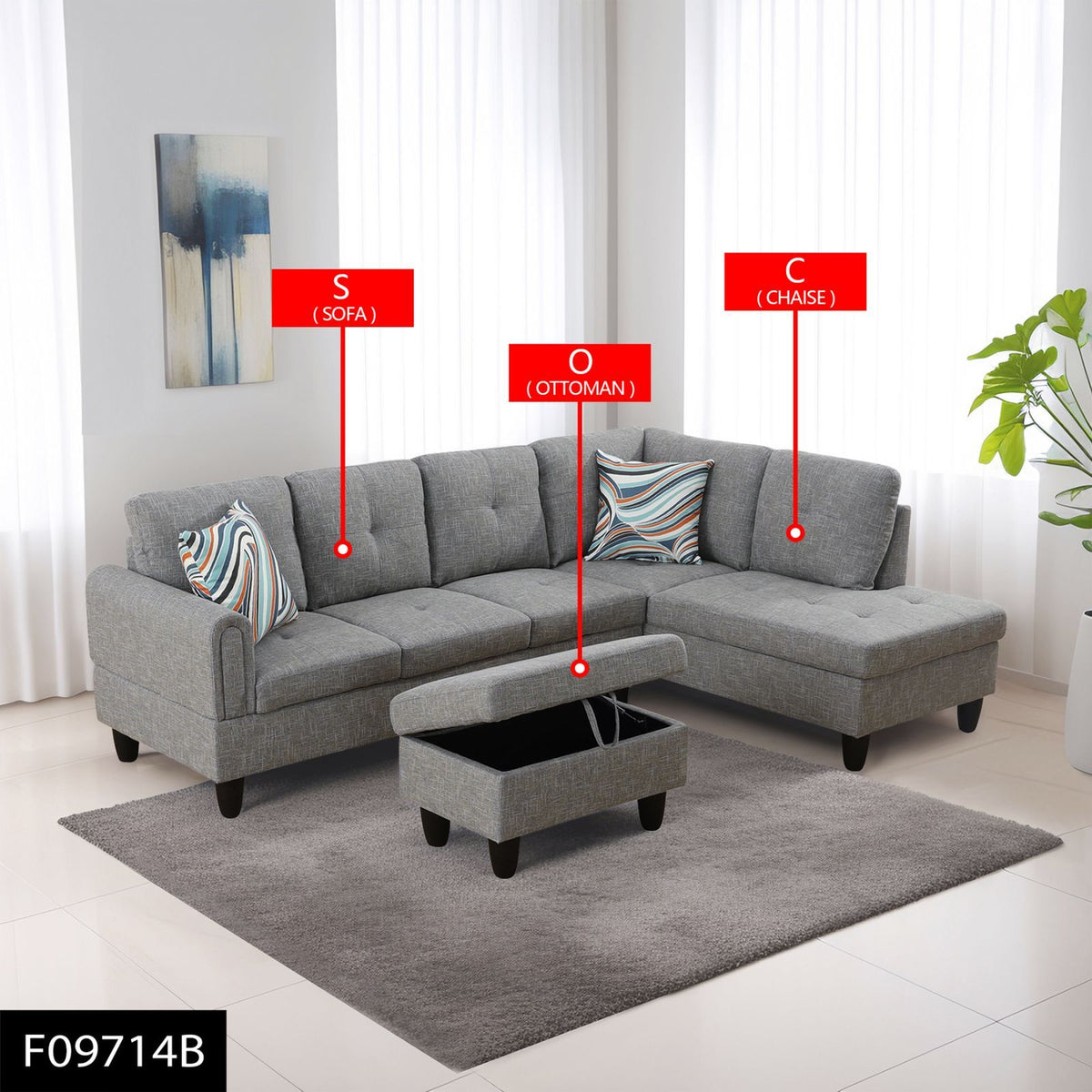 Gray Linen 97-Inch Modular L-Shaped Sectional Sofa - product image 7