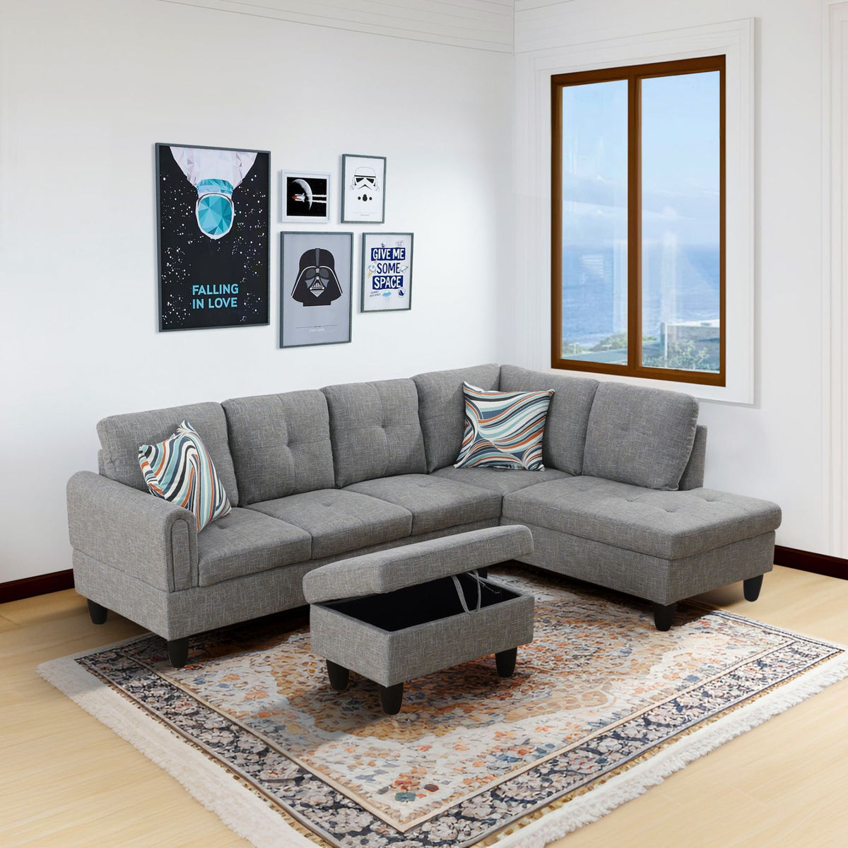 Gray Linen 97-Inch Modular L-Shaped Sectional Sofa - product image 8