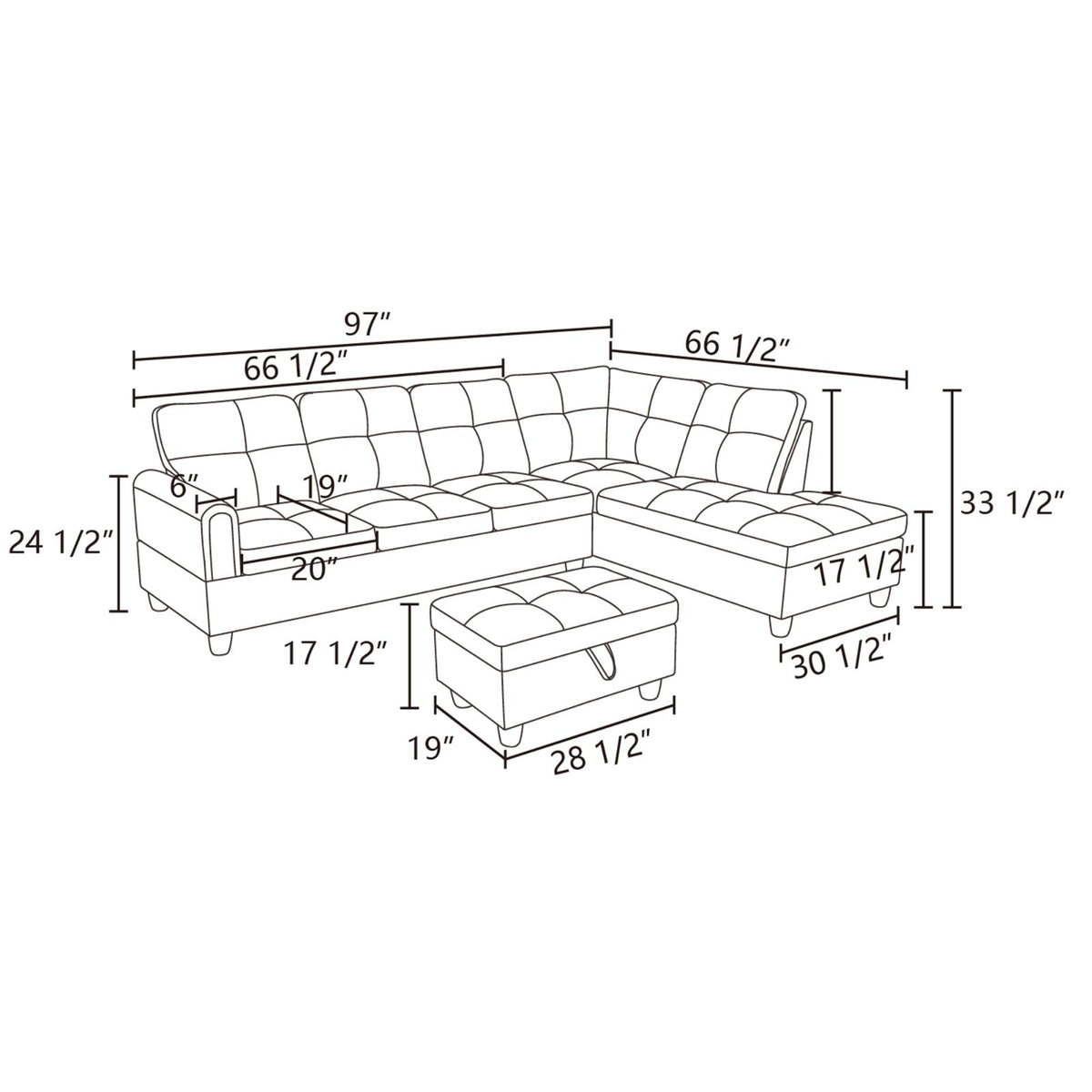 Gray Linen 97-Inch Modular L-Shaped Sectional Sofa - product image 11