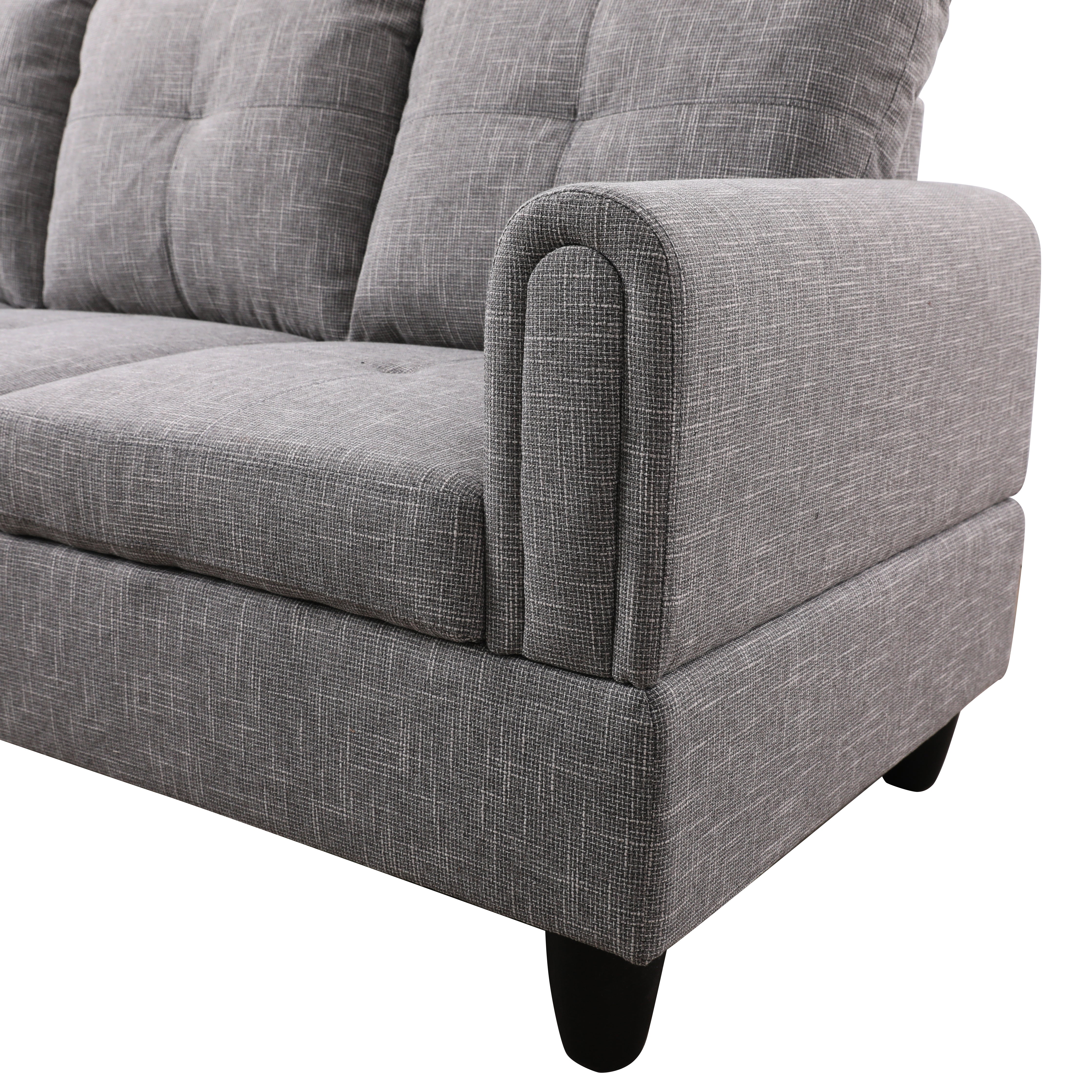 Ainehome Grey Linen L-Shaped Living Room Sectional Sofa Set