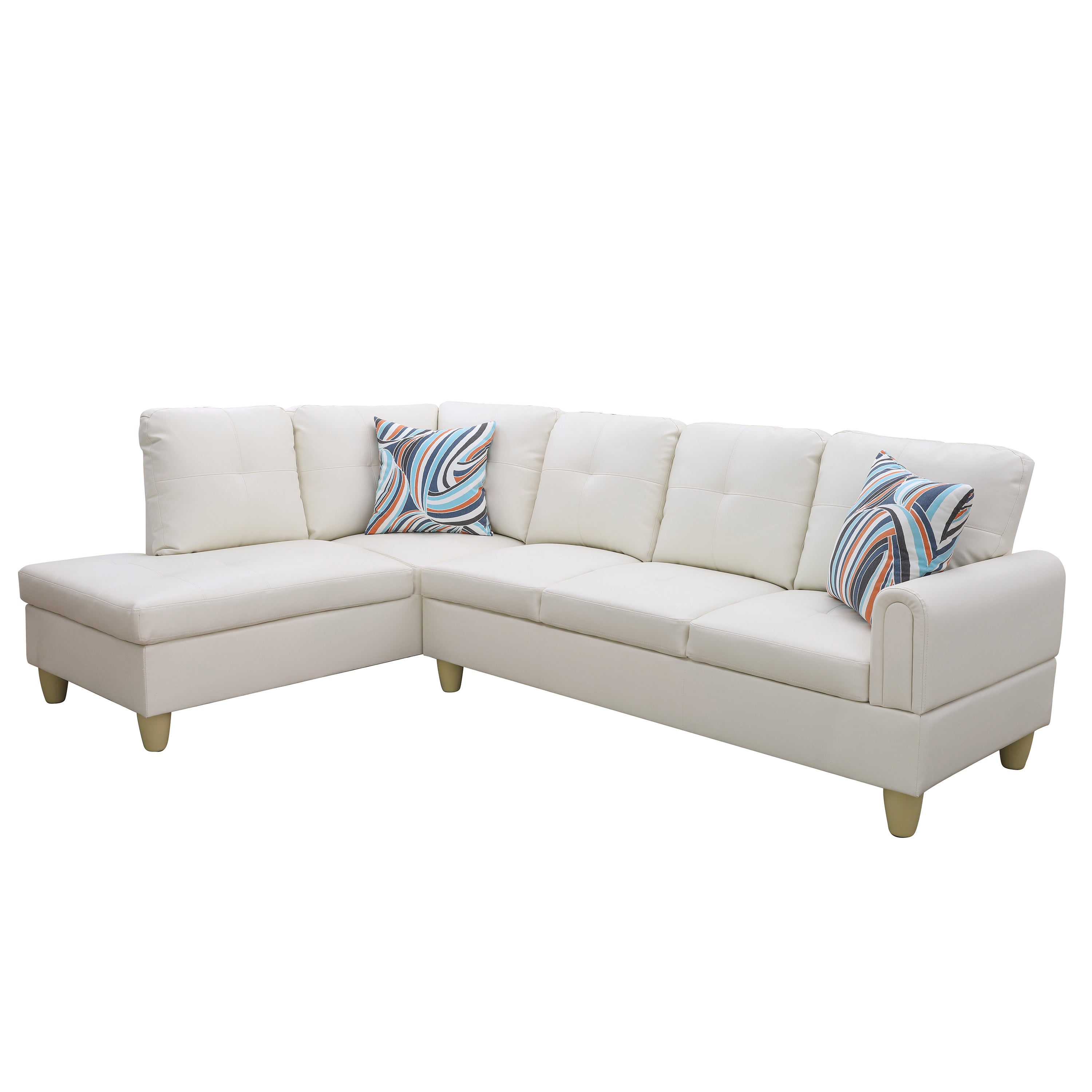 Conjunto de sofá seccional en forma de L de cuero sintético blanco de Ainehome para sala de estar