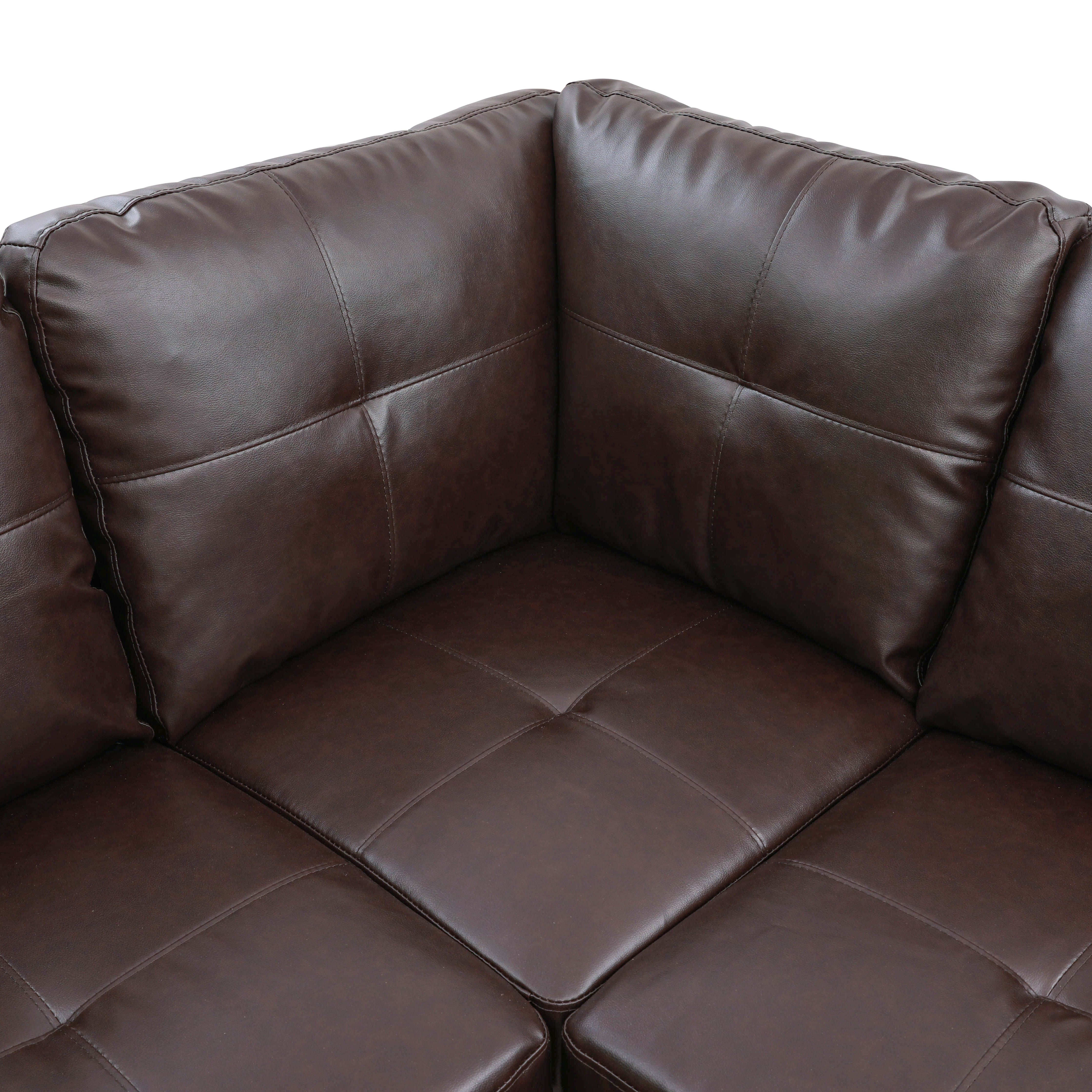 Conjunto de sofá seccional en forma de L de cuero sintético marrón de Ainehome para sala de estar