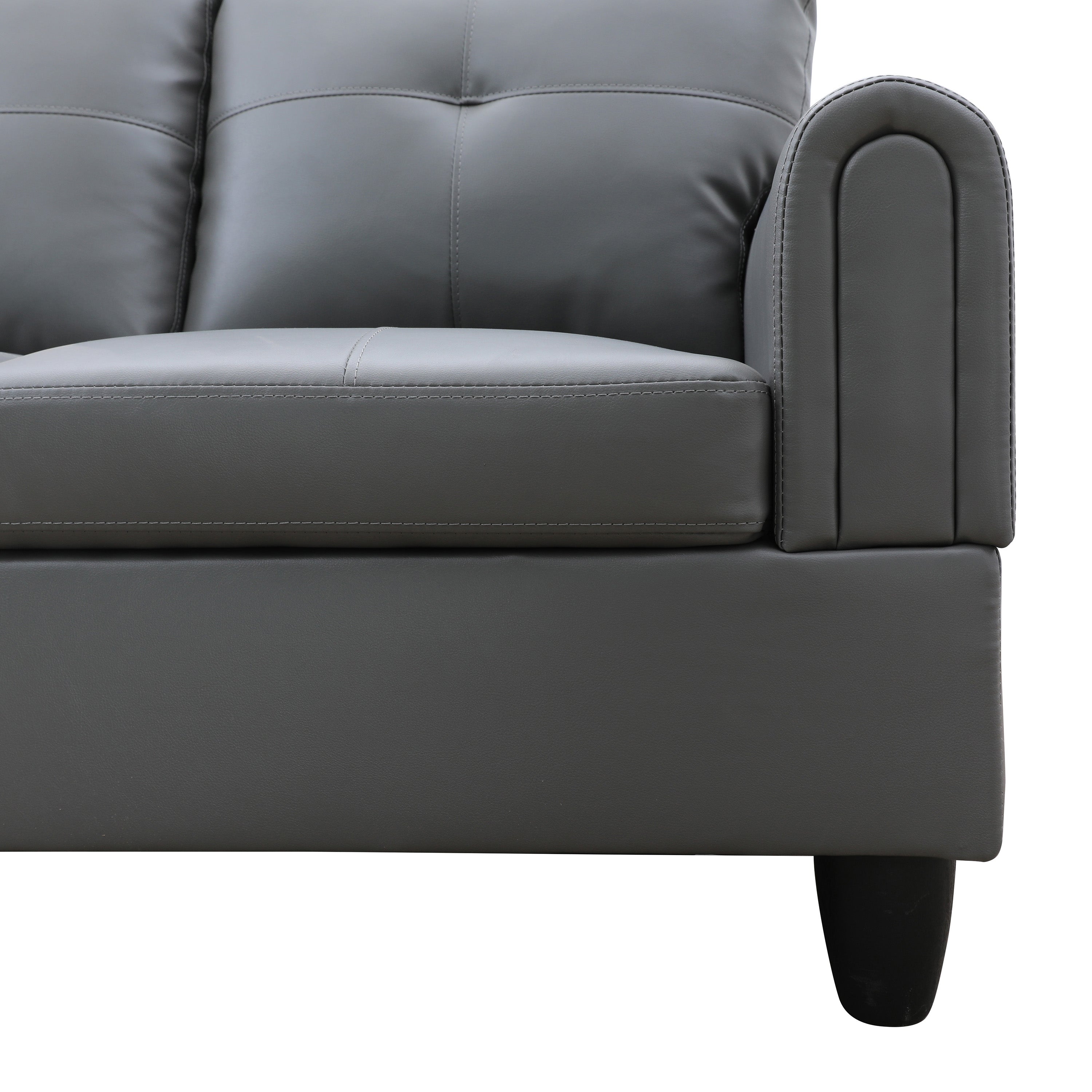 Conjunto de sofá seccional en forma de L de cuero sintético gris oscuro de Ainehome para sala de estar