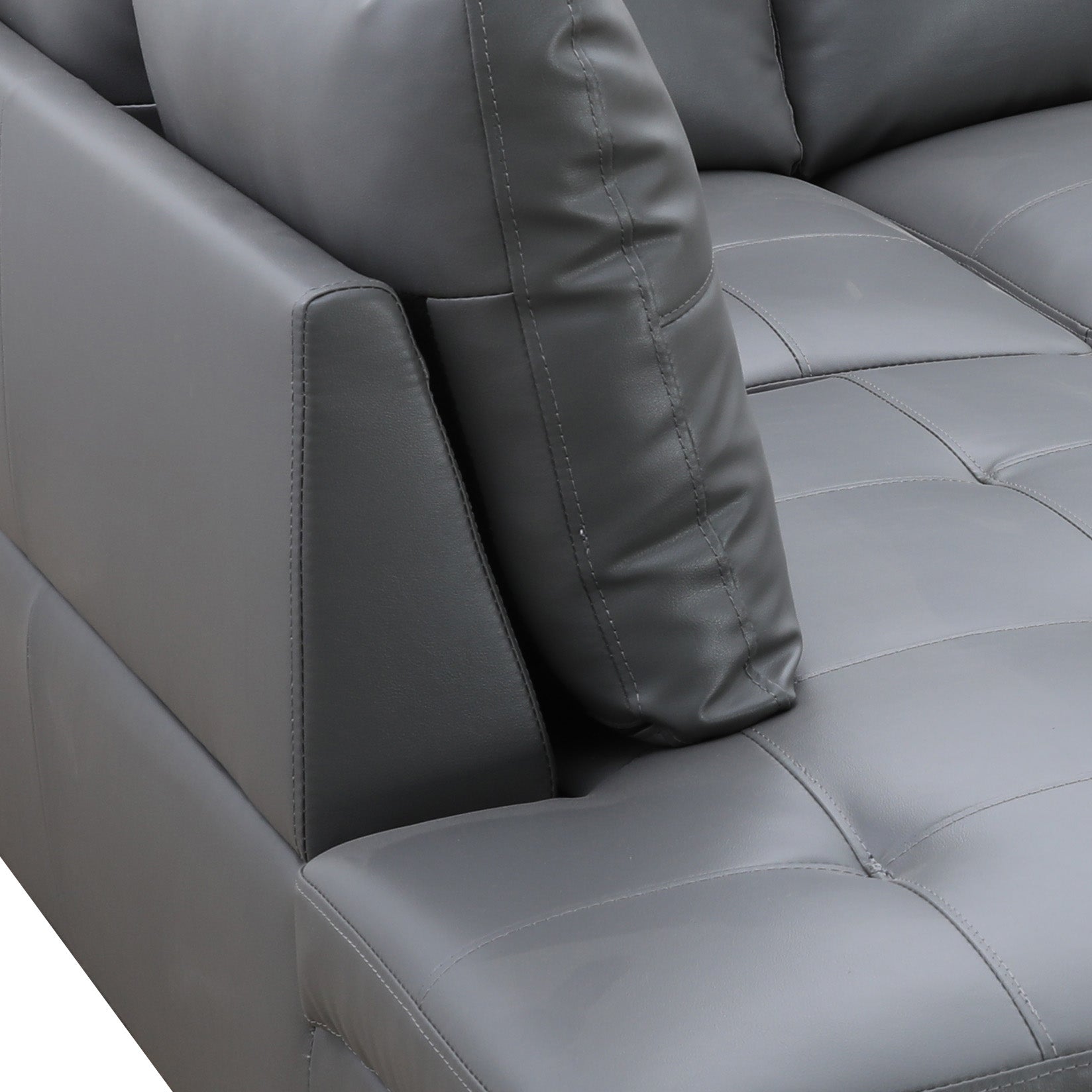 Conjunto de sofá seccional en forma de L de cuero sintético gris oscuro de Ainehome para sala de estar