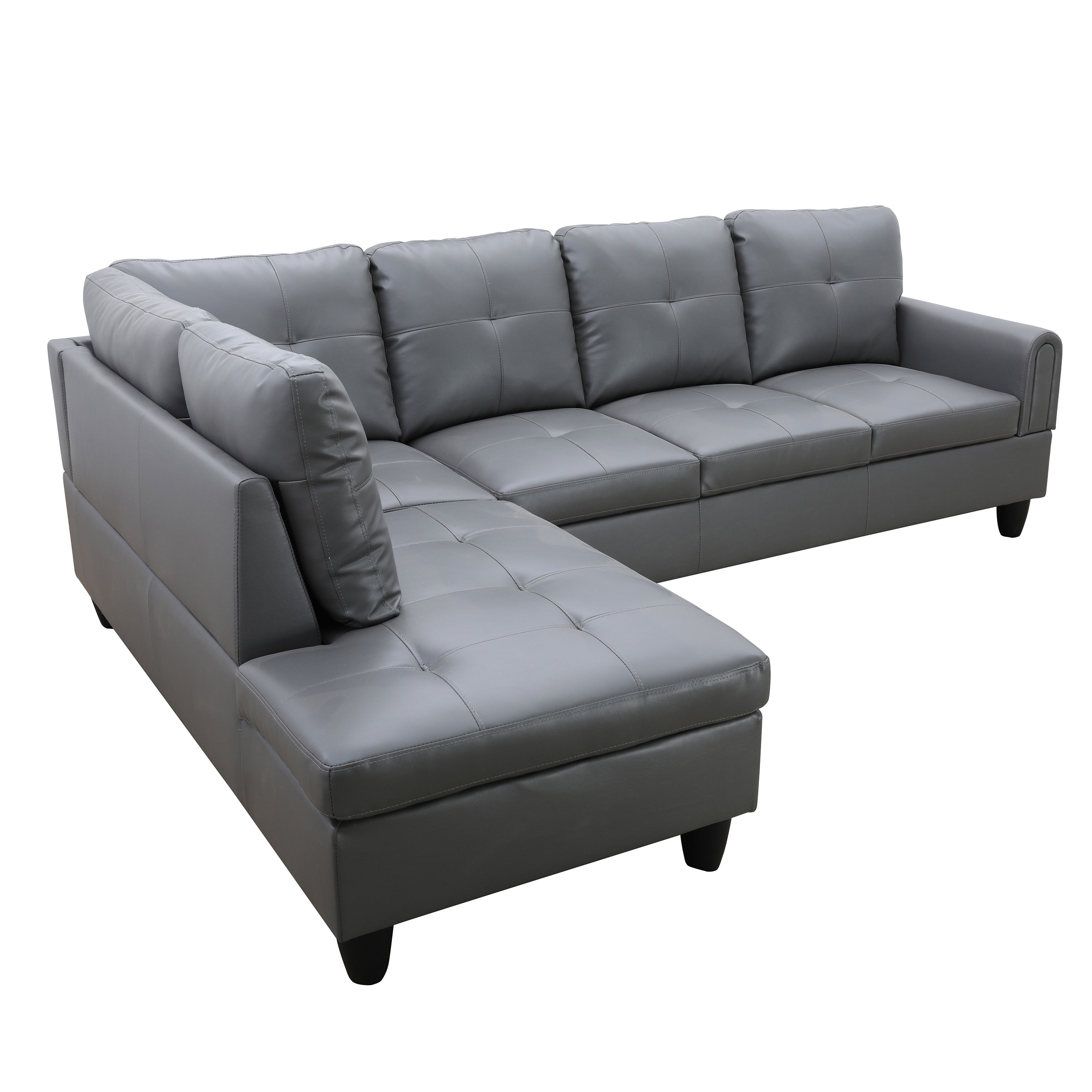 Conjunto de sofá seccional en forma de L de cuero sintético gris oscuro de Ainehome para sala de estar