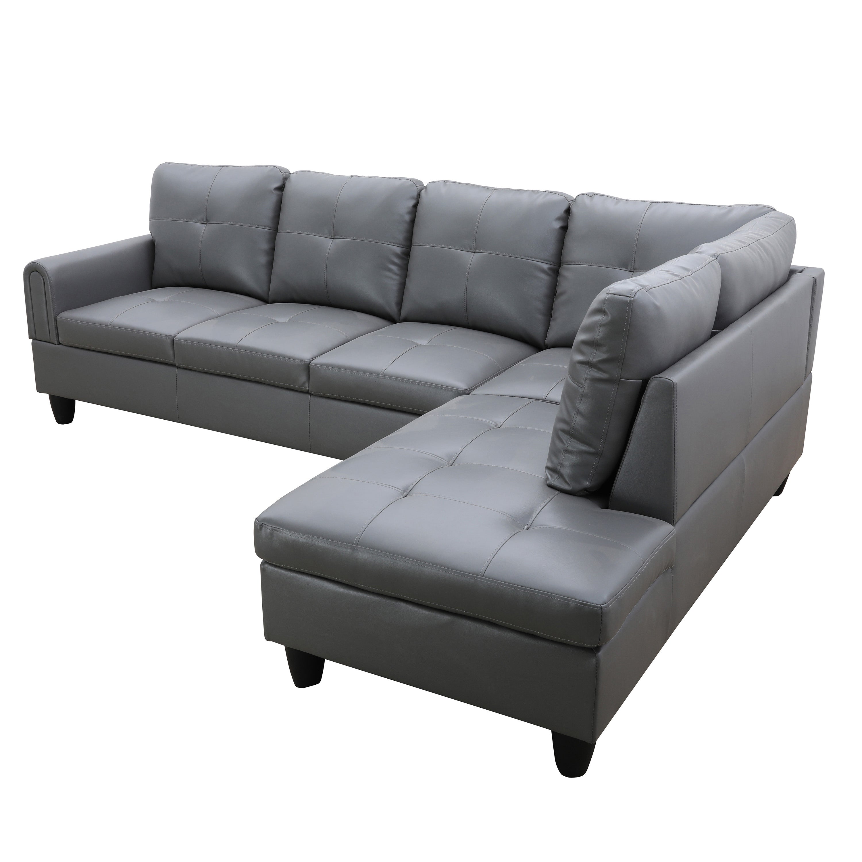Conjunto de sofá seccional en forma de L de cuero sintético gris oscuro de Ainehome para sala de estar