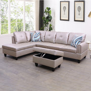 Faux leather storage ottoman L-shaped sectional sofa