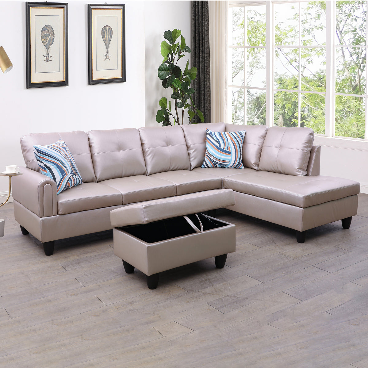 Ainehome L-förmiges Sofaset für das Wohnzimmer in Latte aus Kunstleder