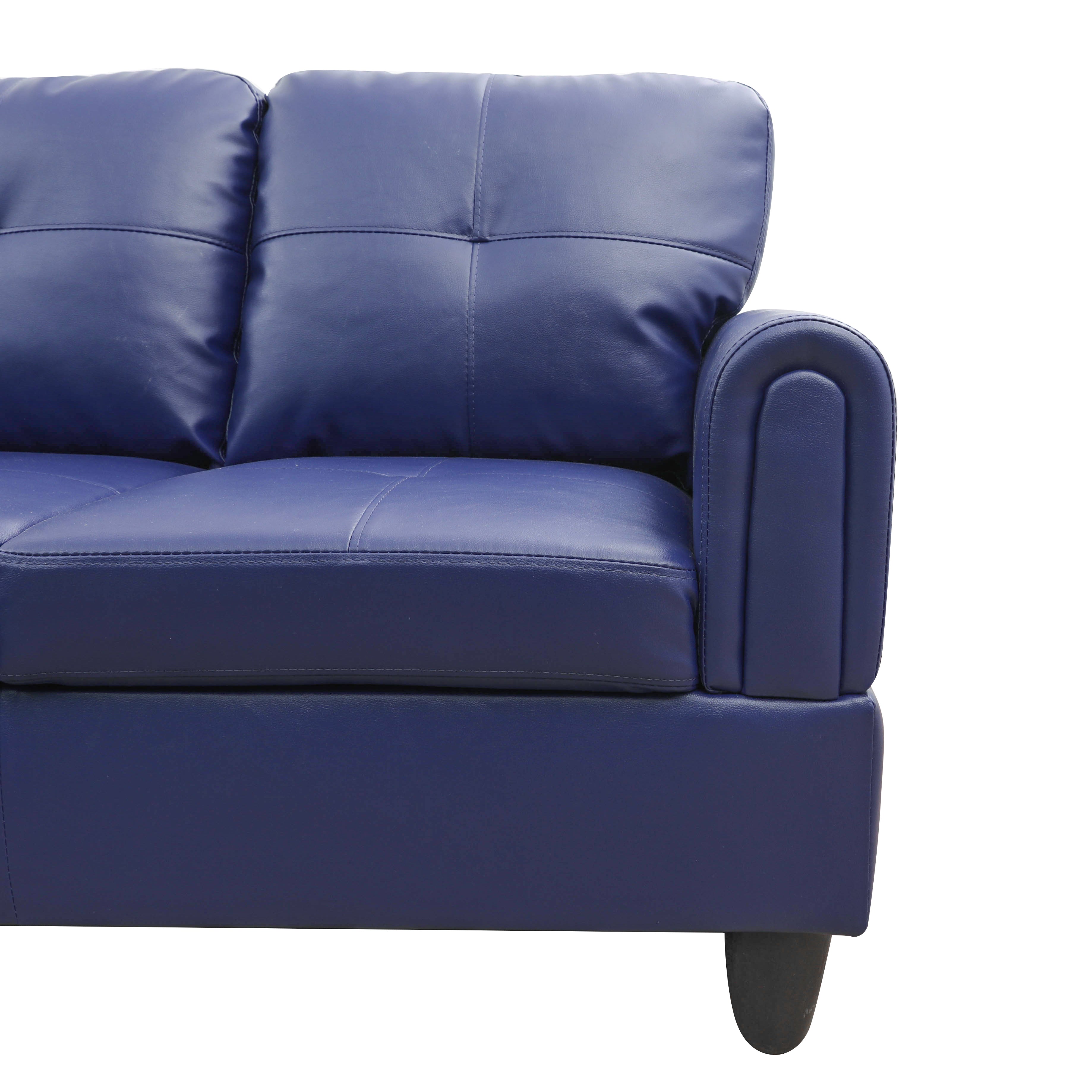 Ainehome Blue Faux Leather L-Shaped Living Room Sectional Sofa Set