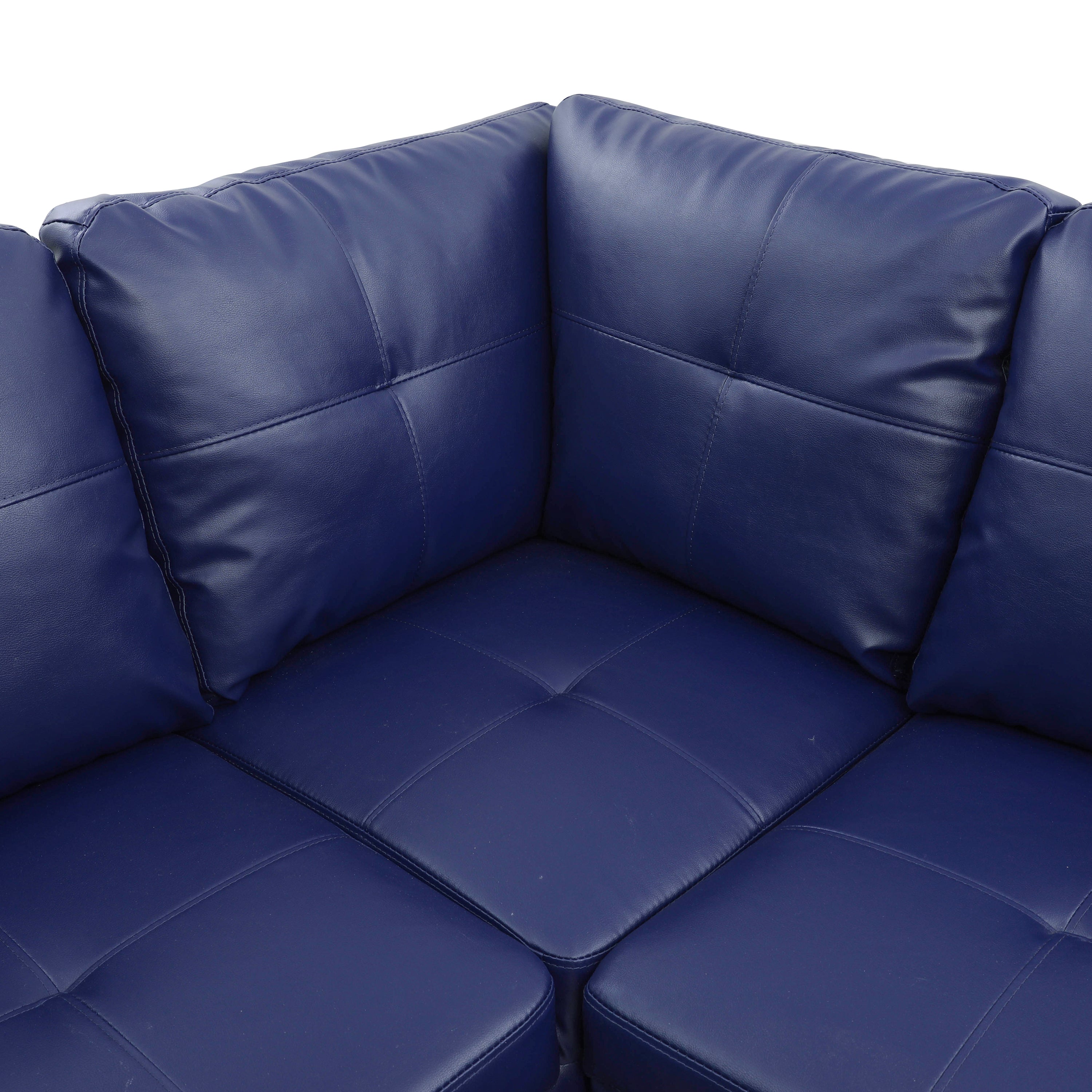 Ainehome Blue Faux Leather L-Shaped Living Room Sectional Sofa Set