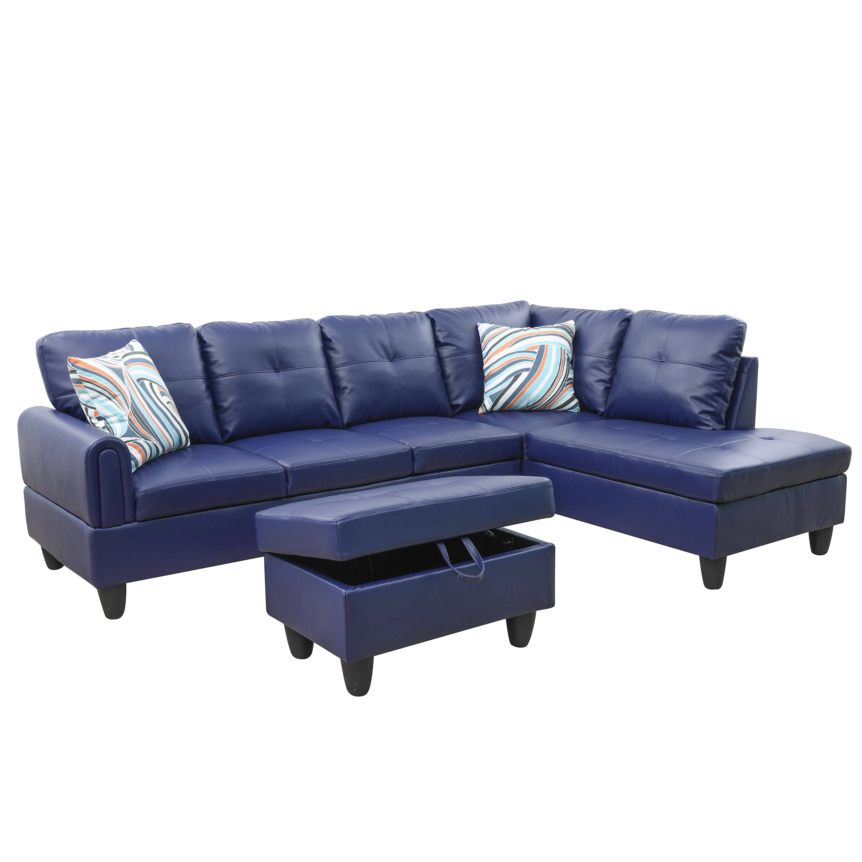 Ainehome Blue Faux Leather L-Shaped Living Room Sectional Sofa Set