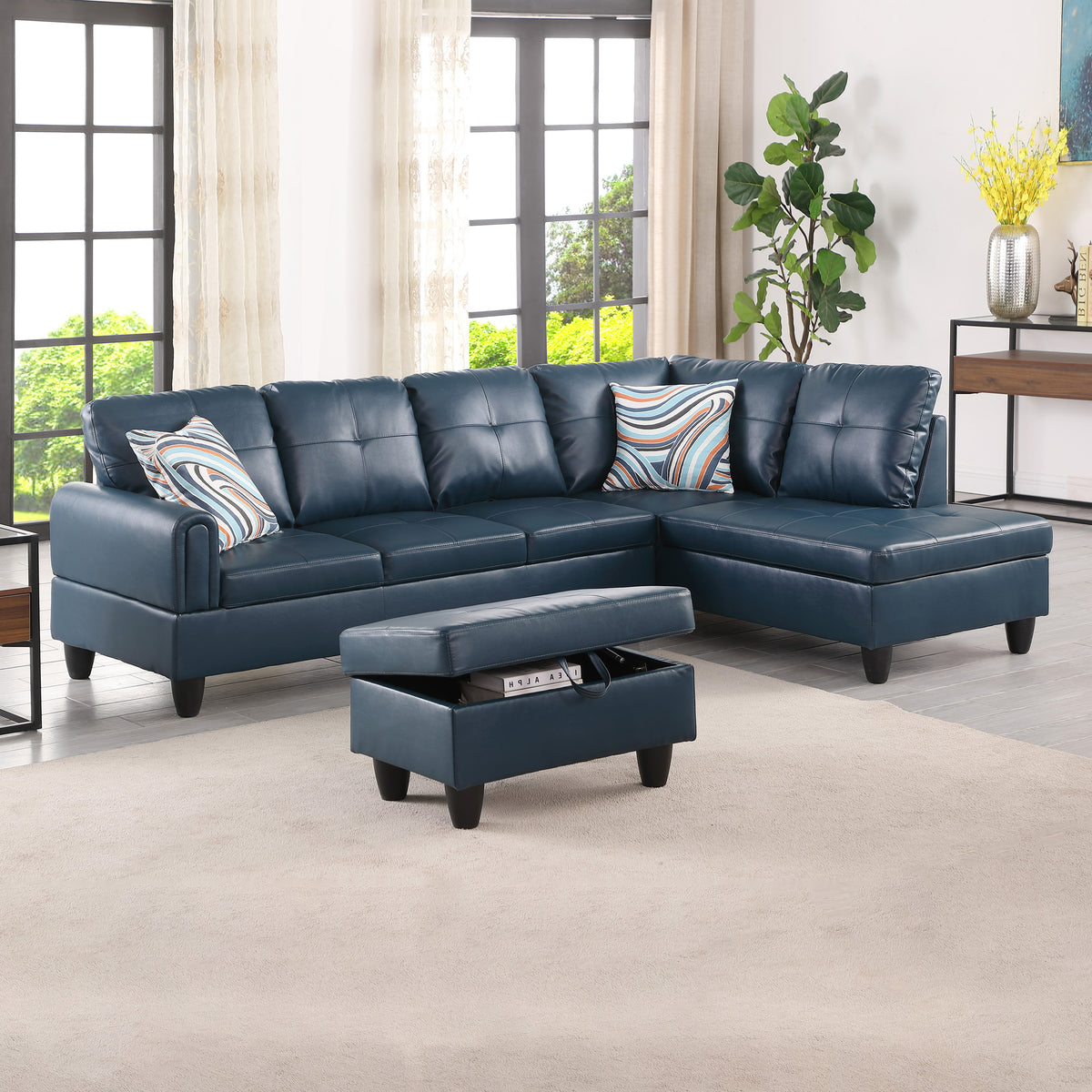 Ainehome Wohnzimmer-Sofagarnitur aus Denim-Kunstleder