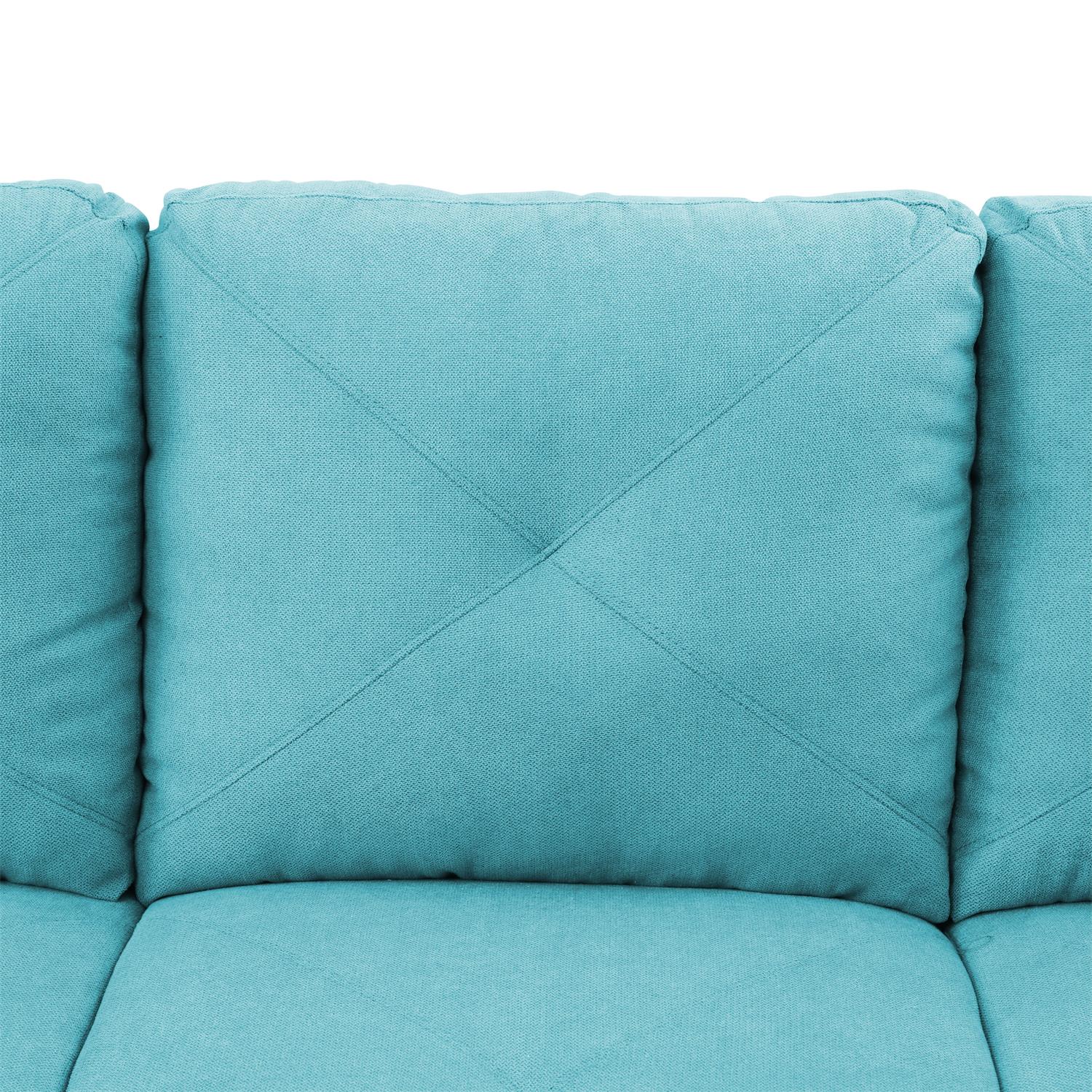 Ainehome Sky Blue Flannel L-Shaped Living Room Sectional Sofa Set