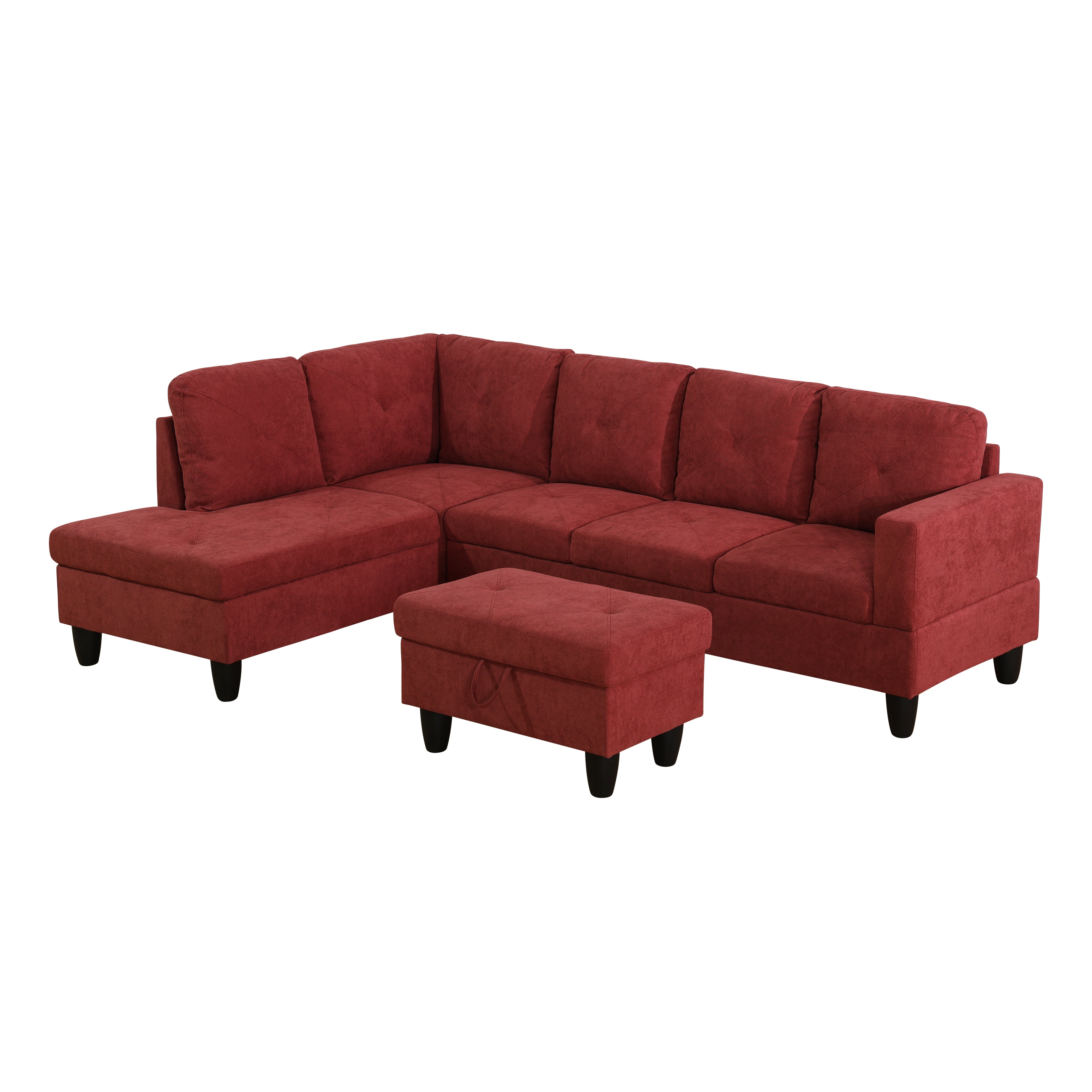 Ainehome Red Flannelette L-Shaped Living Room Sectional Sofa Set