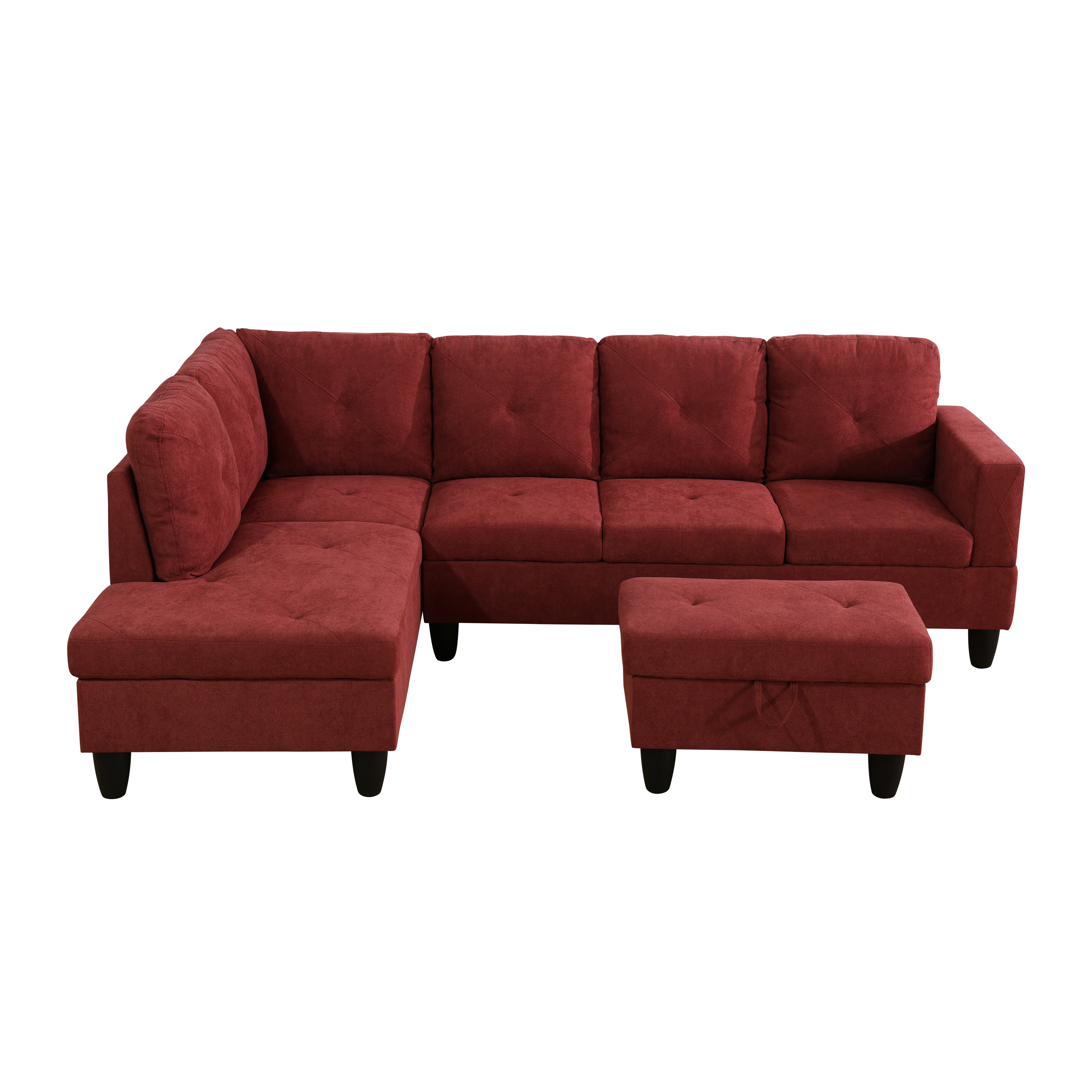 Conjunto de sofá seccional en forma de L de franela roja de Ainehome para sala de estar