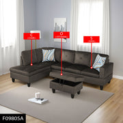 Espresso Microfiber L-Shaped Sectional Sofa