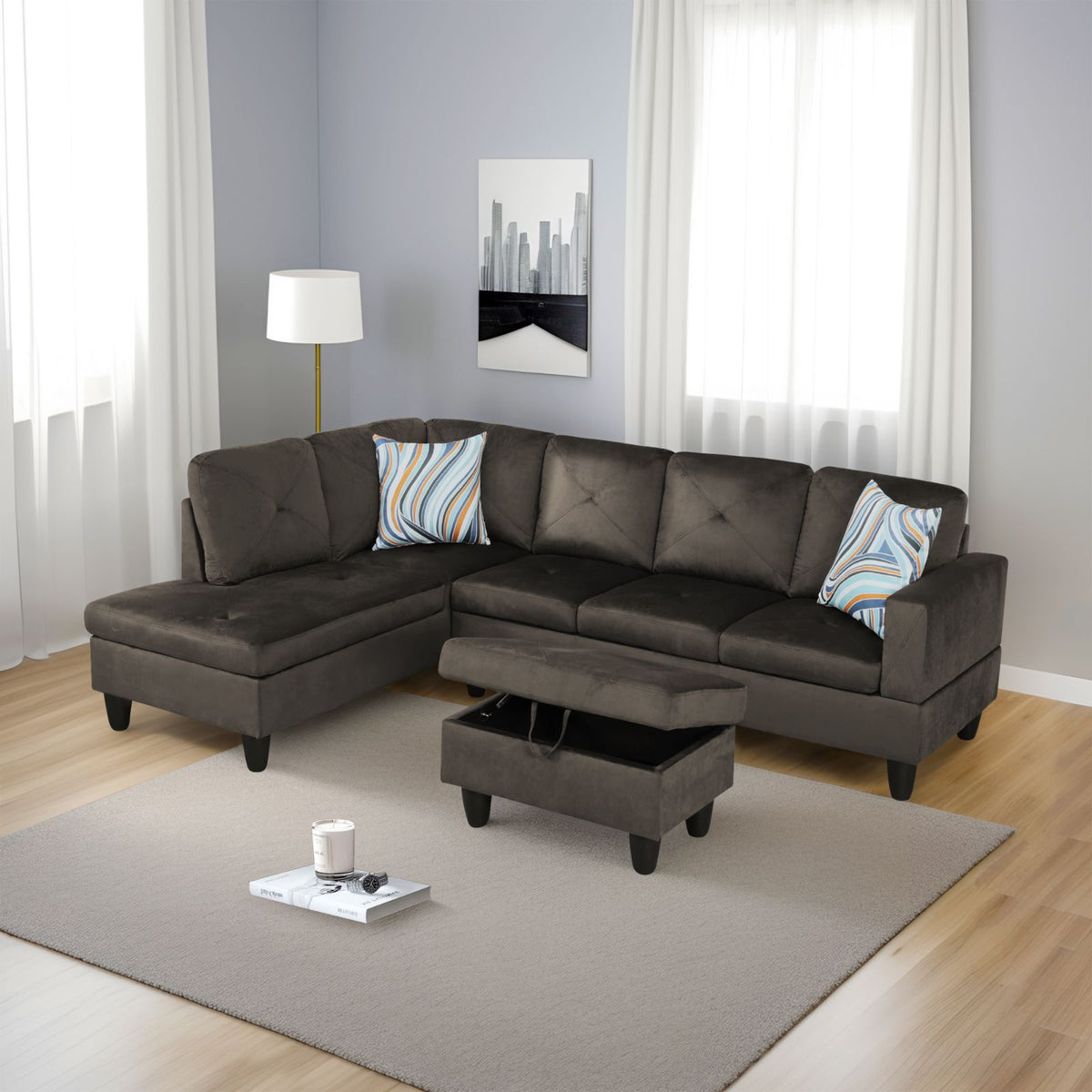 Espresso Microfiber L-Shaped Sectional Sofa - product image 4