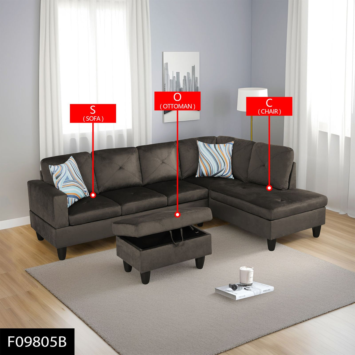 Espresso Microfiber L-Shaped Sectional Sofa - product image 8
