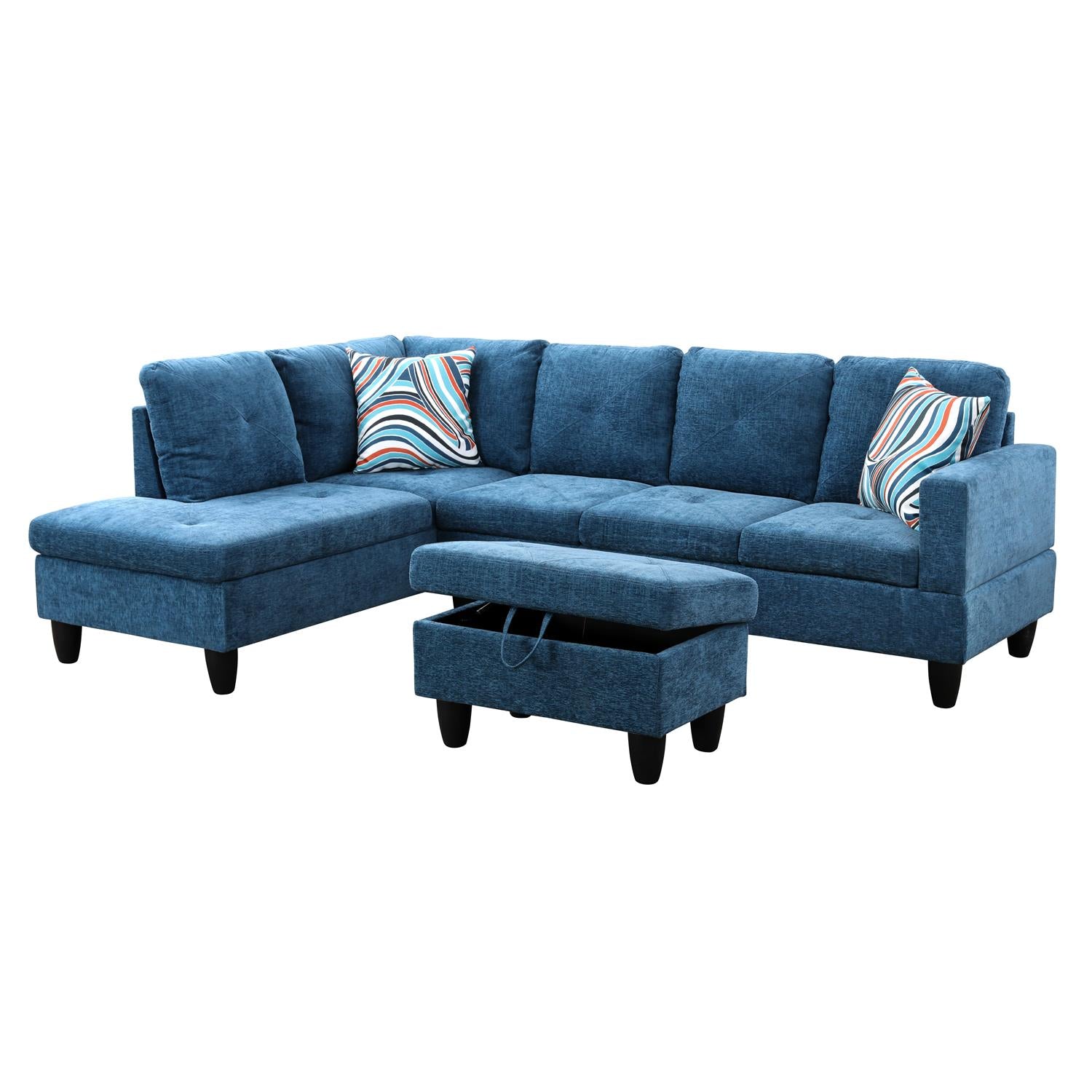 Ainehome Blue Linen L-Shaped Living Room Sectional Sofa Set
