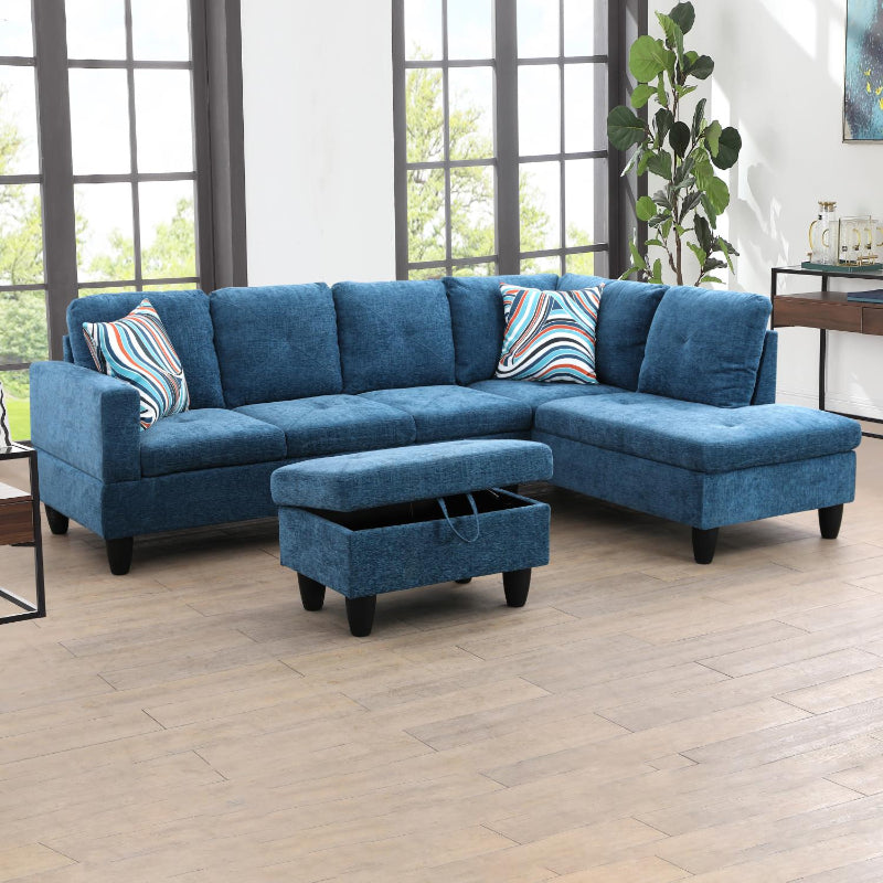 Ainehome L-förmiges Sofaset für das Wohnzimmer aus blauem Leinen