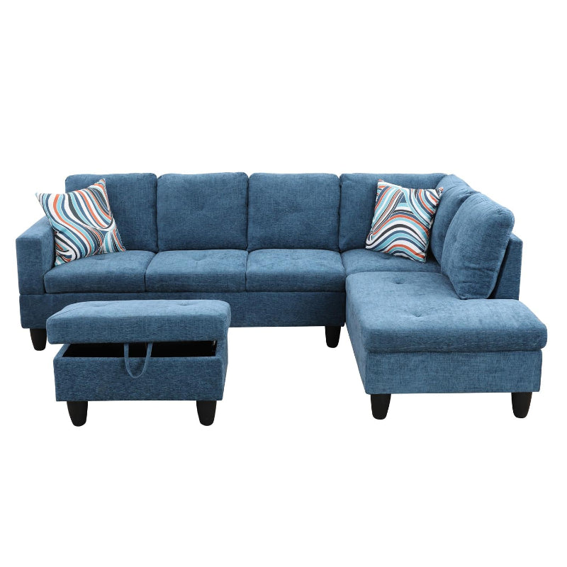 Ainehome L-förmiges Sofaset für das Wohnzimmer aus blauem Leinen