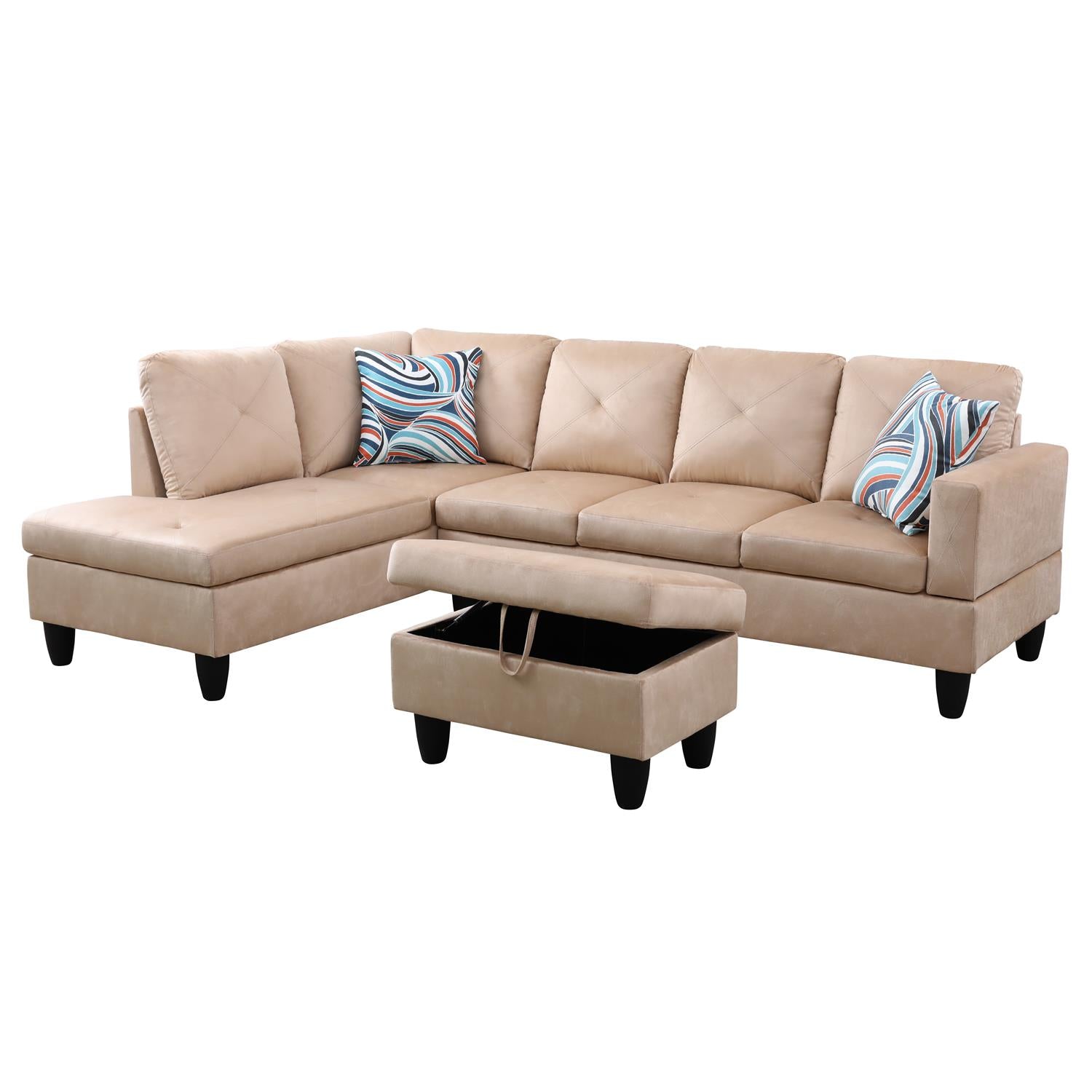 Conjunto de sofá seccional en forma de L de microfibra beige para sala de estar de Ainehome